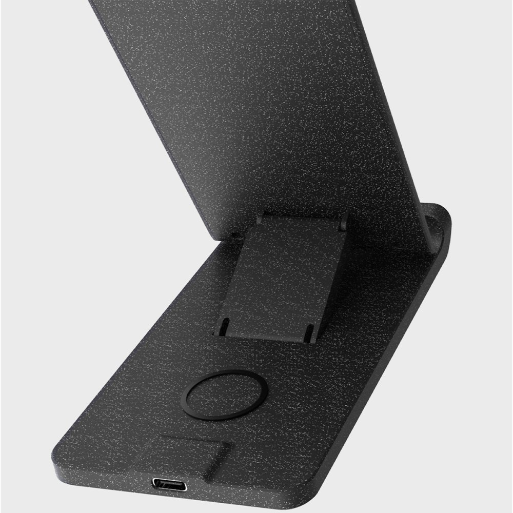 USB-C bağlantı noktası ve halkası olan siyah, ayarlanabilir stant.
