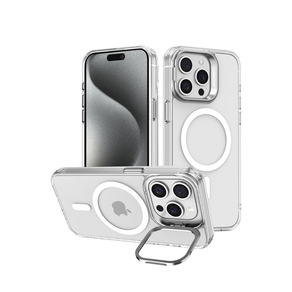 Kamera korumalı ve halka tutuculu şeffaf telefon kılıfları.