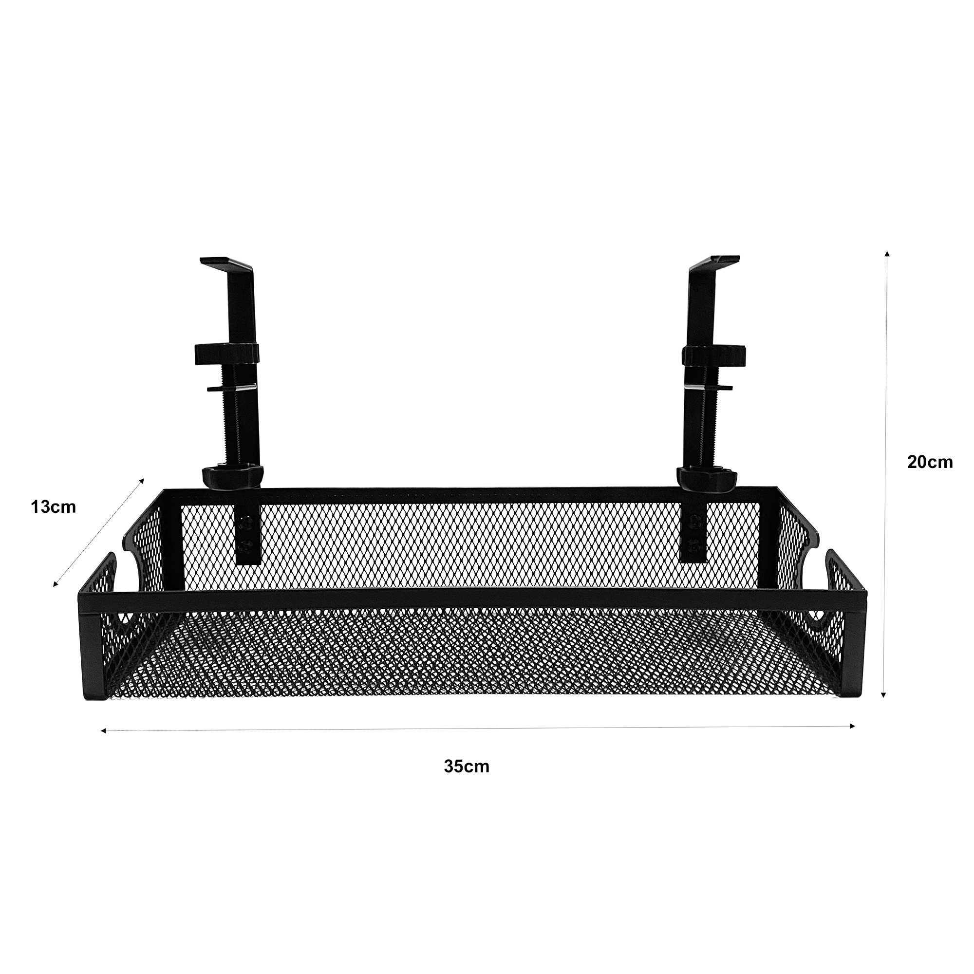 Cesta de metal negra con abrazaderas, 35x20x13cm.