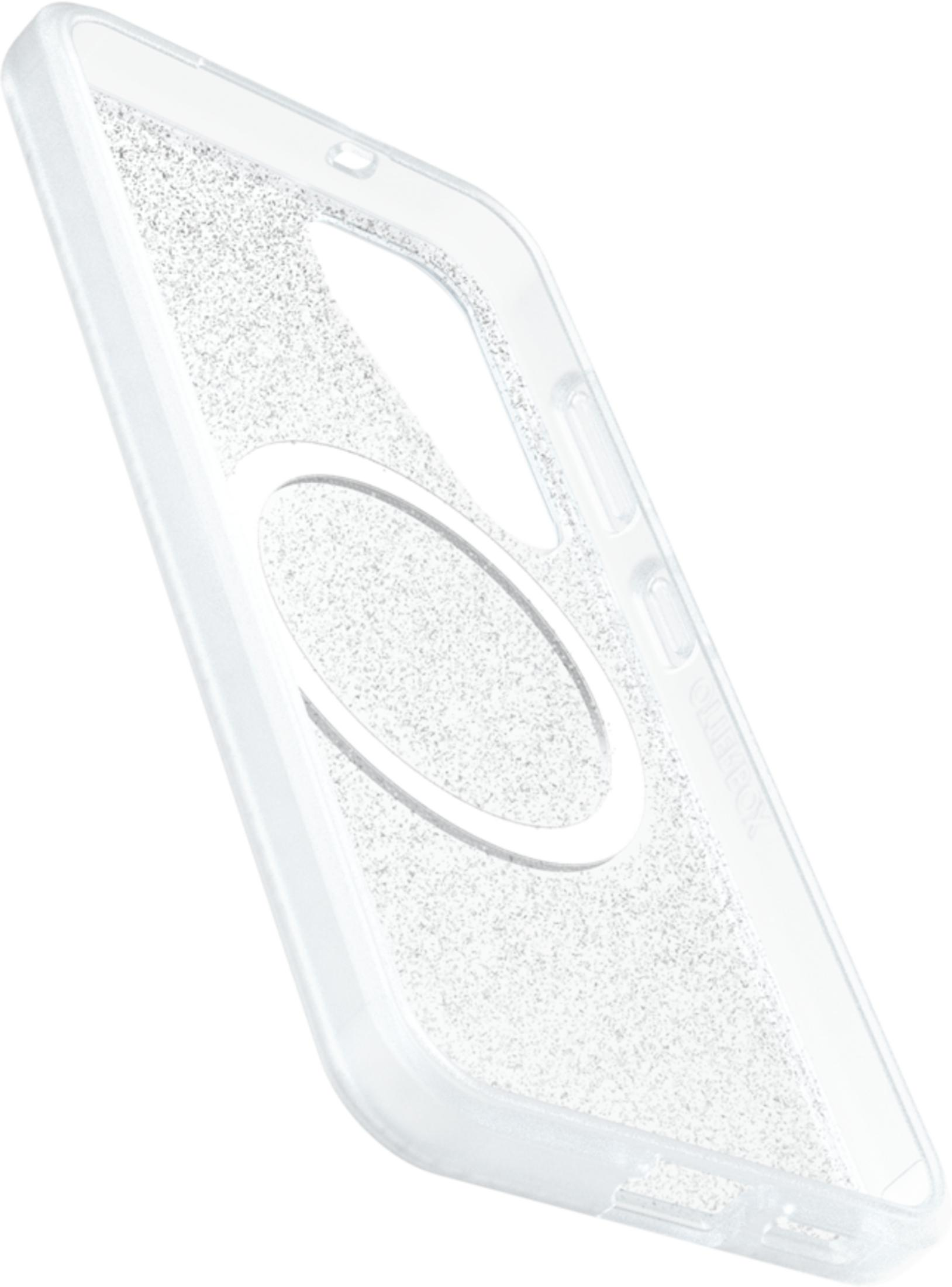 Custodia trasparente per telefono con glitter e anello magnetico.
