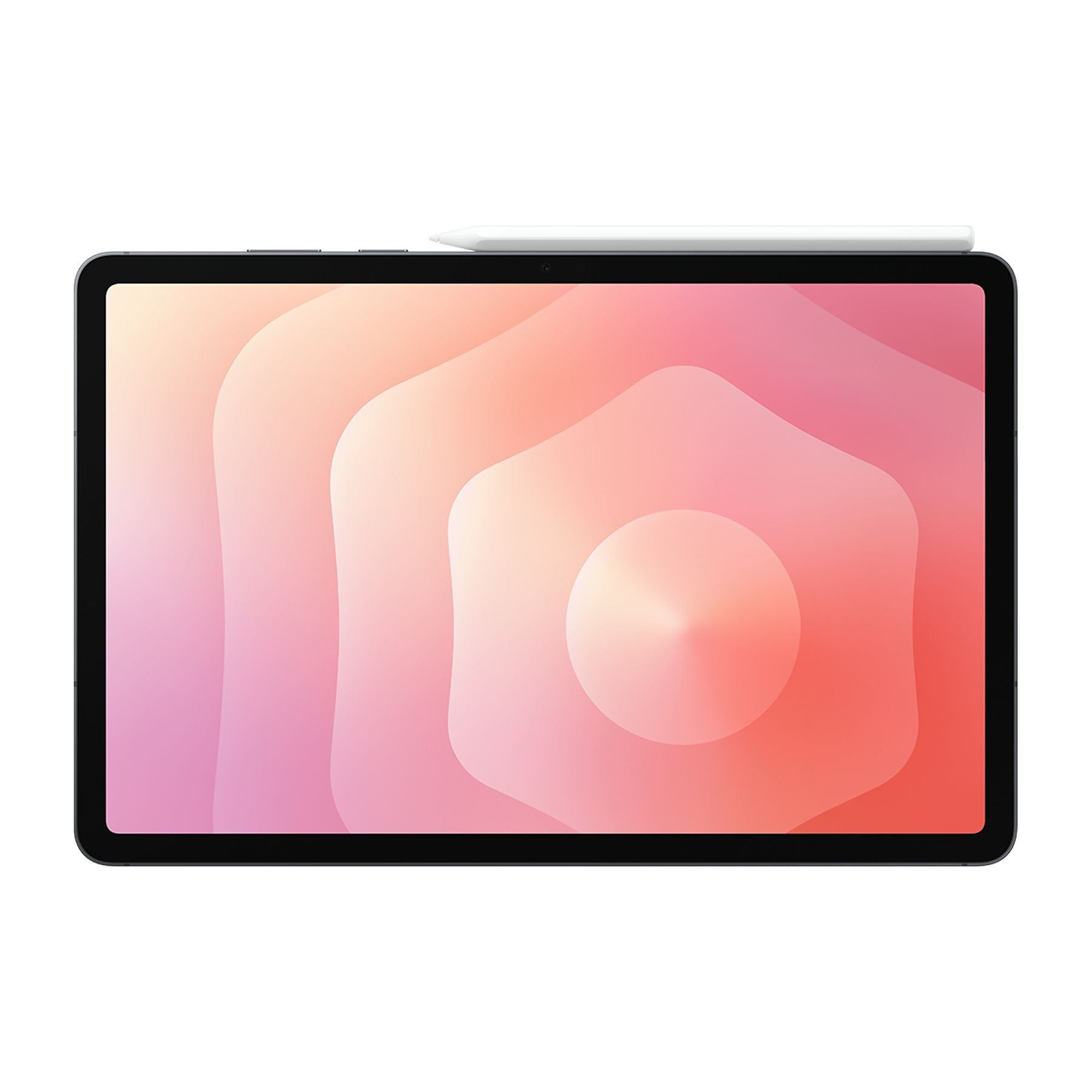 Üstünde beyaz kalem bulunan bir tablet. Ekran soyut bir desen gösteriyor.