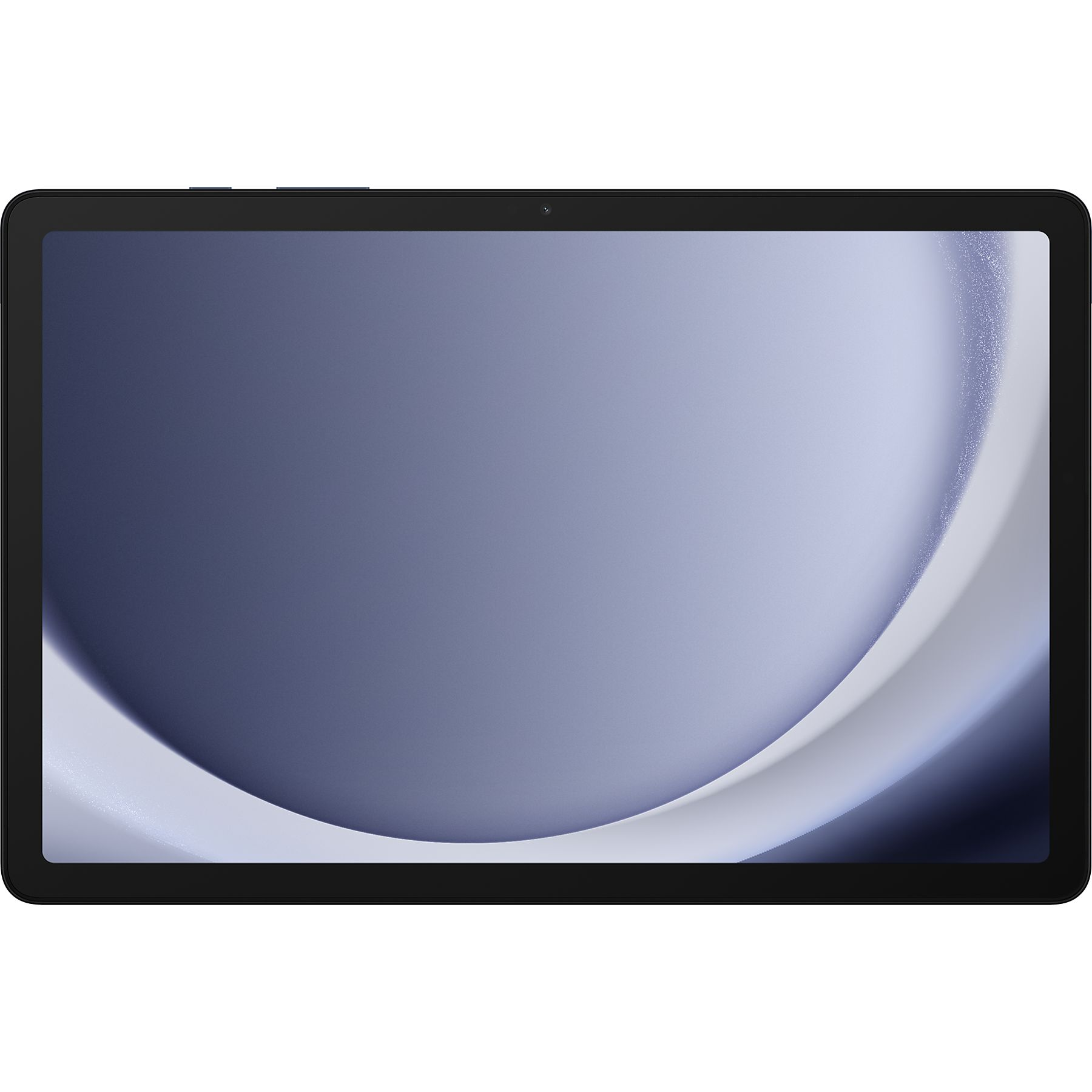 Ekranında mavi ve beyaz soyut arka plana sahip siyah bir tablet.