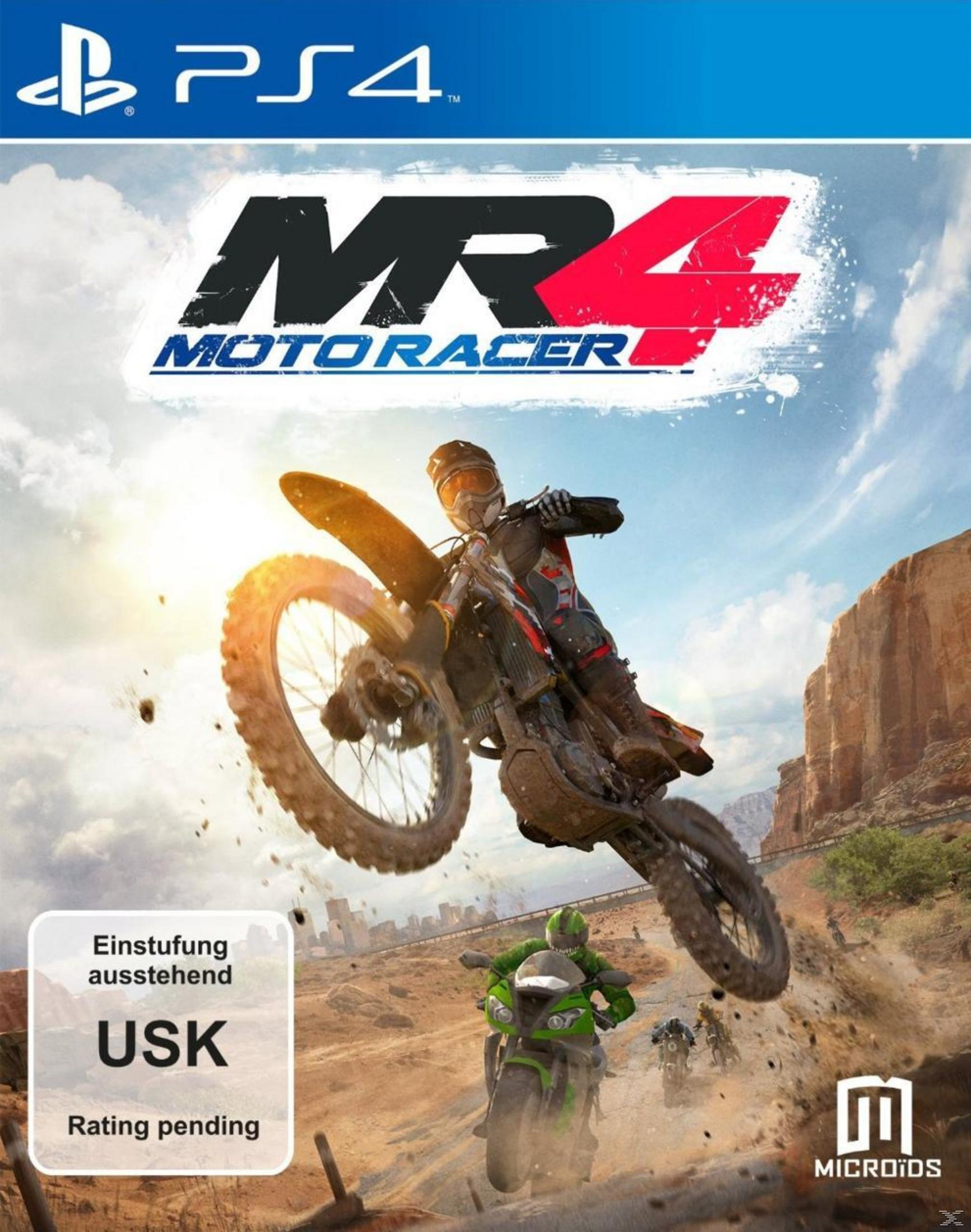 Motocross-Fahrer springt in der Wüste, PS4-Spielcover