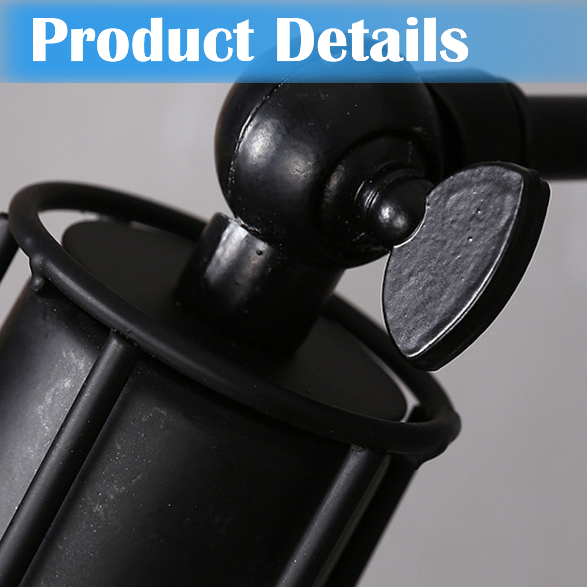 Nahaufnahme eines schwarzen Gelenkarms mit Schraube. "Product Details" ist oben blau.