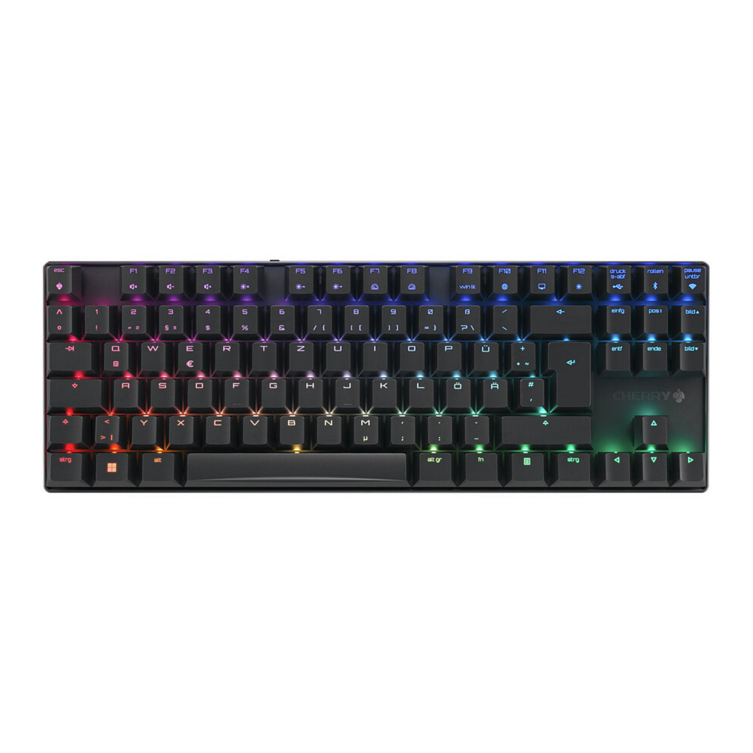Czarna klawiatura mechaniczna z podświetleniem RGB i logo CHERRY.