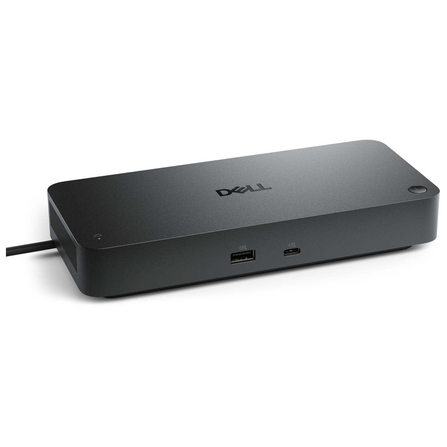 Schwarzer Dell Dockingstation mit USB-A- und USB-C-Anschlüssen.