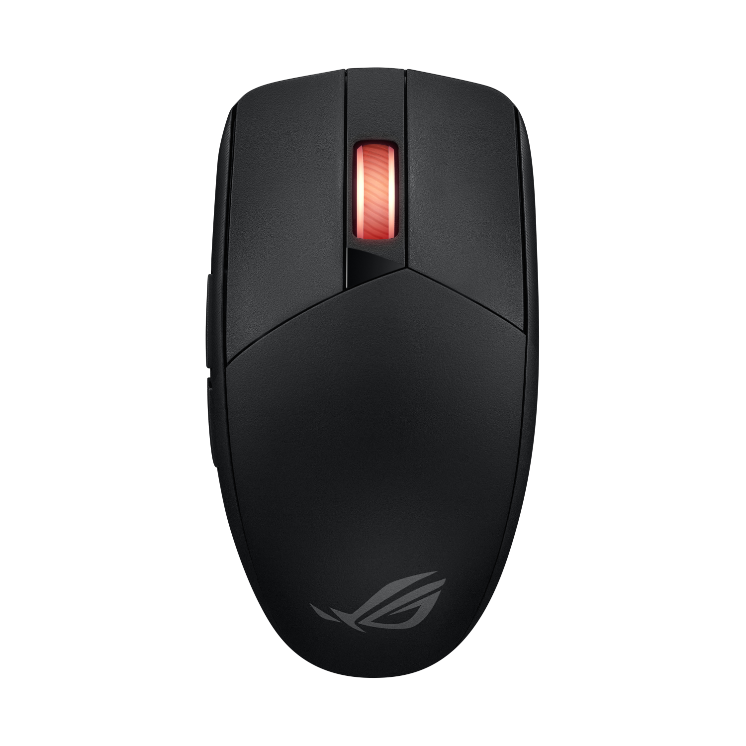 Czarna mysz gamingowa z czerwonym podświetlanym elementem i logo ROG.
