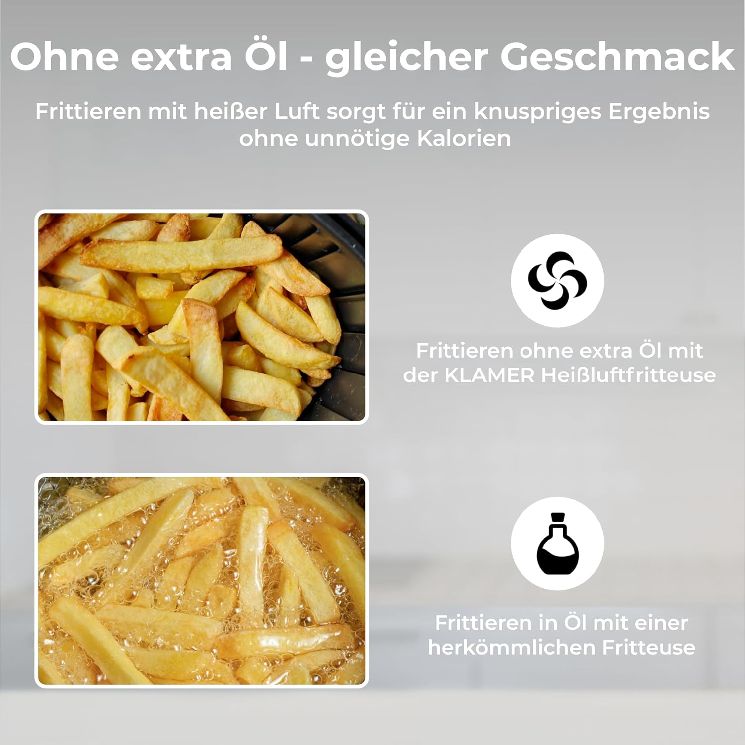 Pommes Frites in Heißluftfritteuse und Ölfritteuse