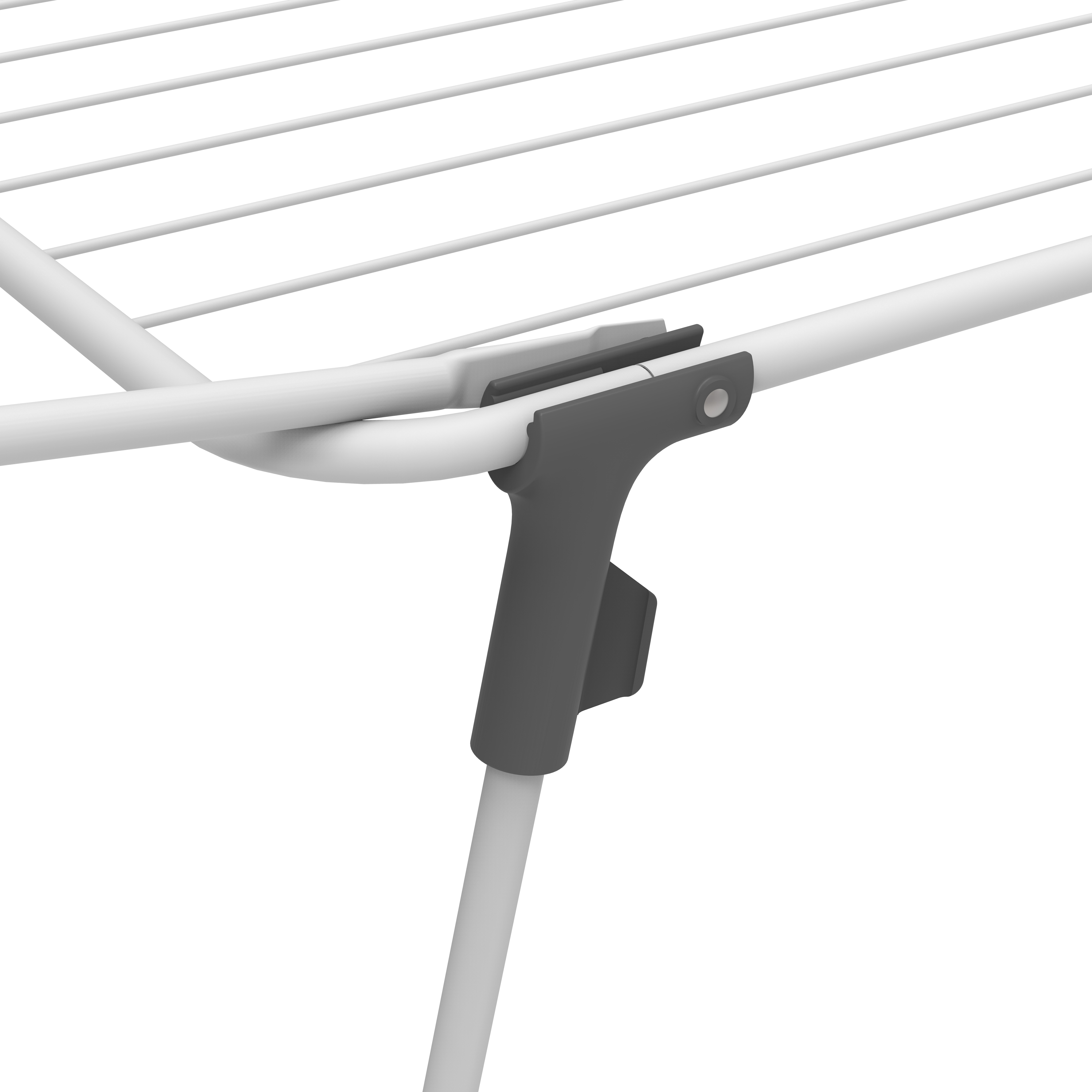 White drying rack with dark gray joints and legs.