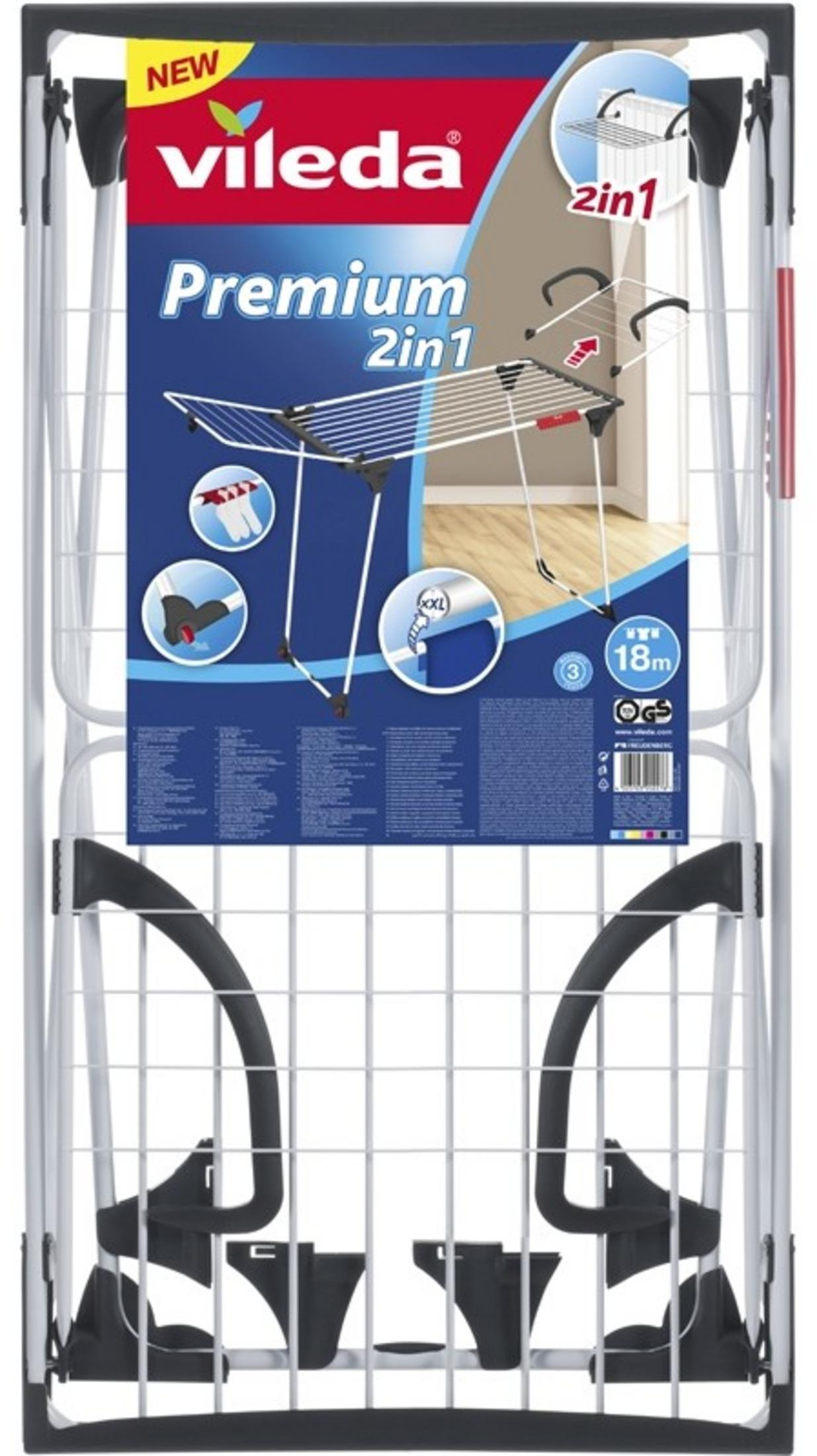 Suszarka Vileda Premium 2in1, srebrna i czarna, złożona