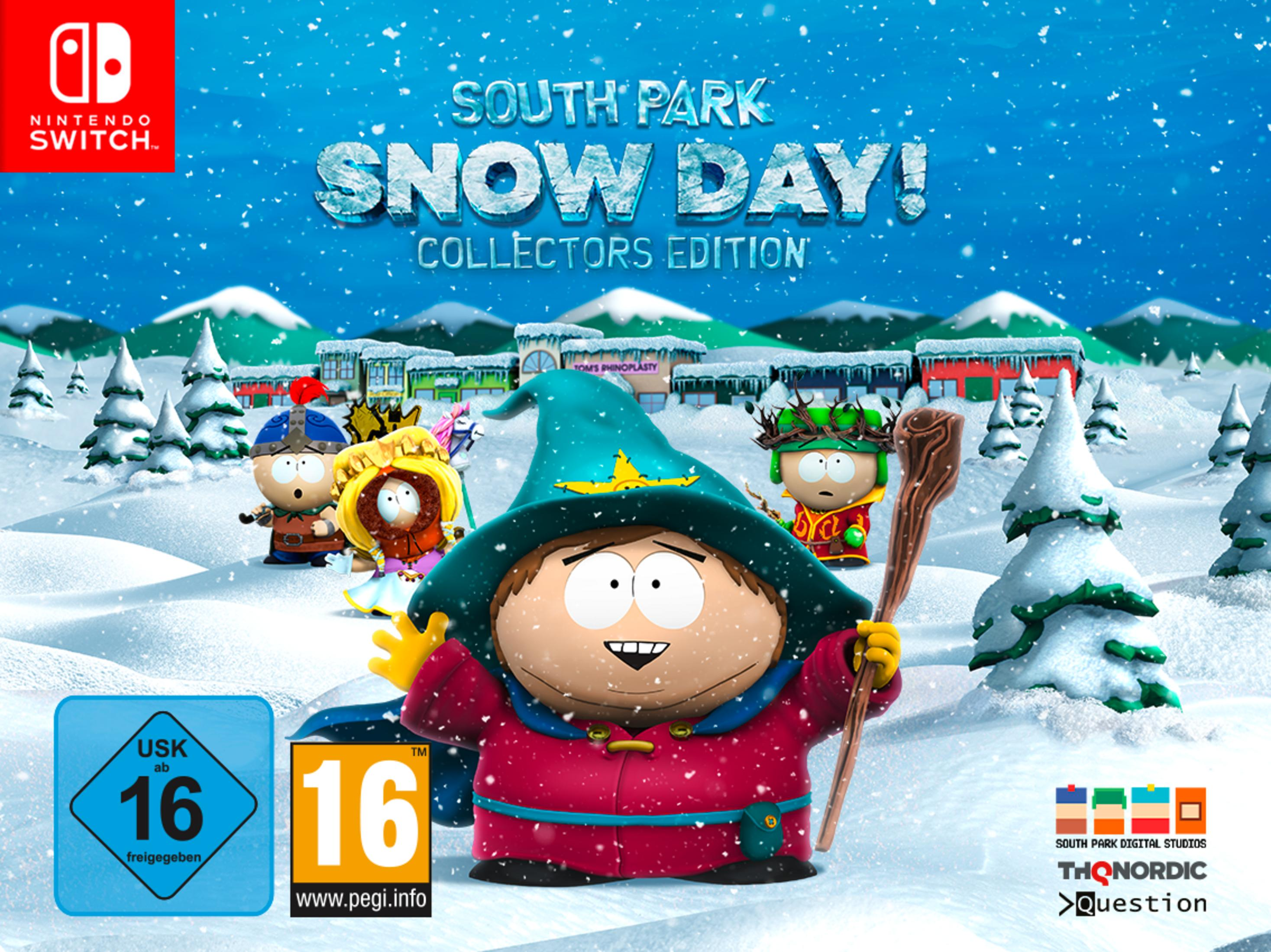 Personaggi di South Park nella neve con logo Nintendo Switch e classificazioni.
