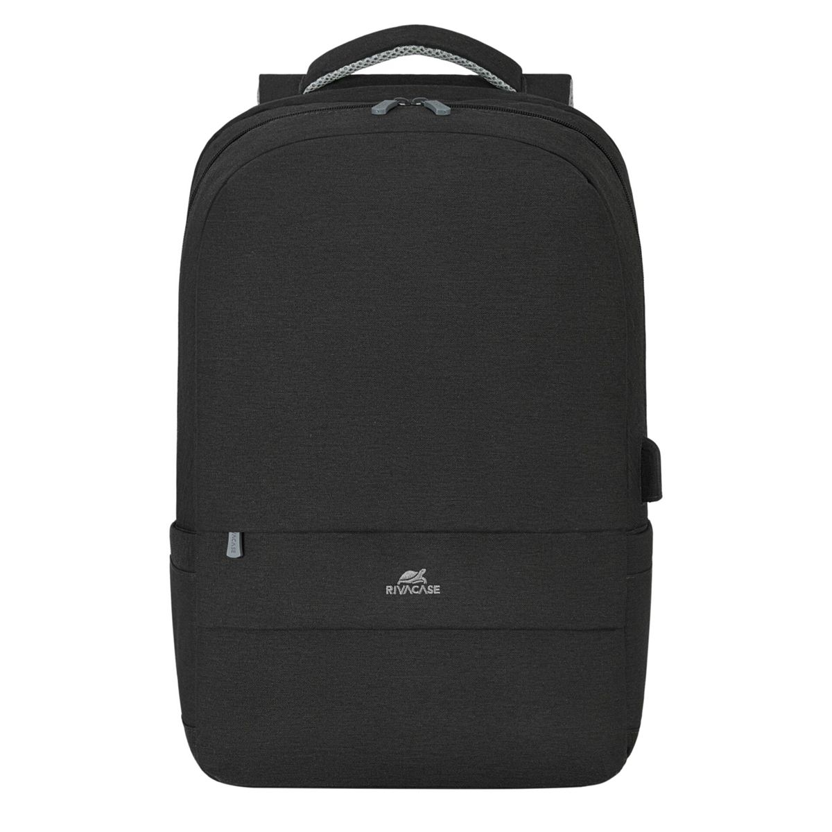 Zaino nero con cerniere e logo.