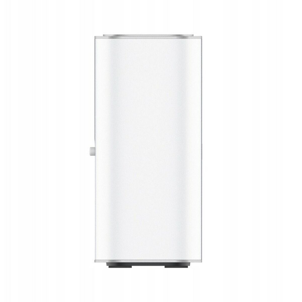 Biały, prostokątny przedmiot z srebrnymi krawędziami na białym tle.