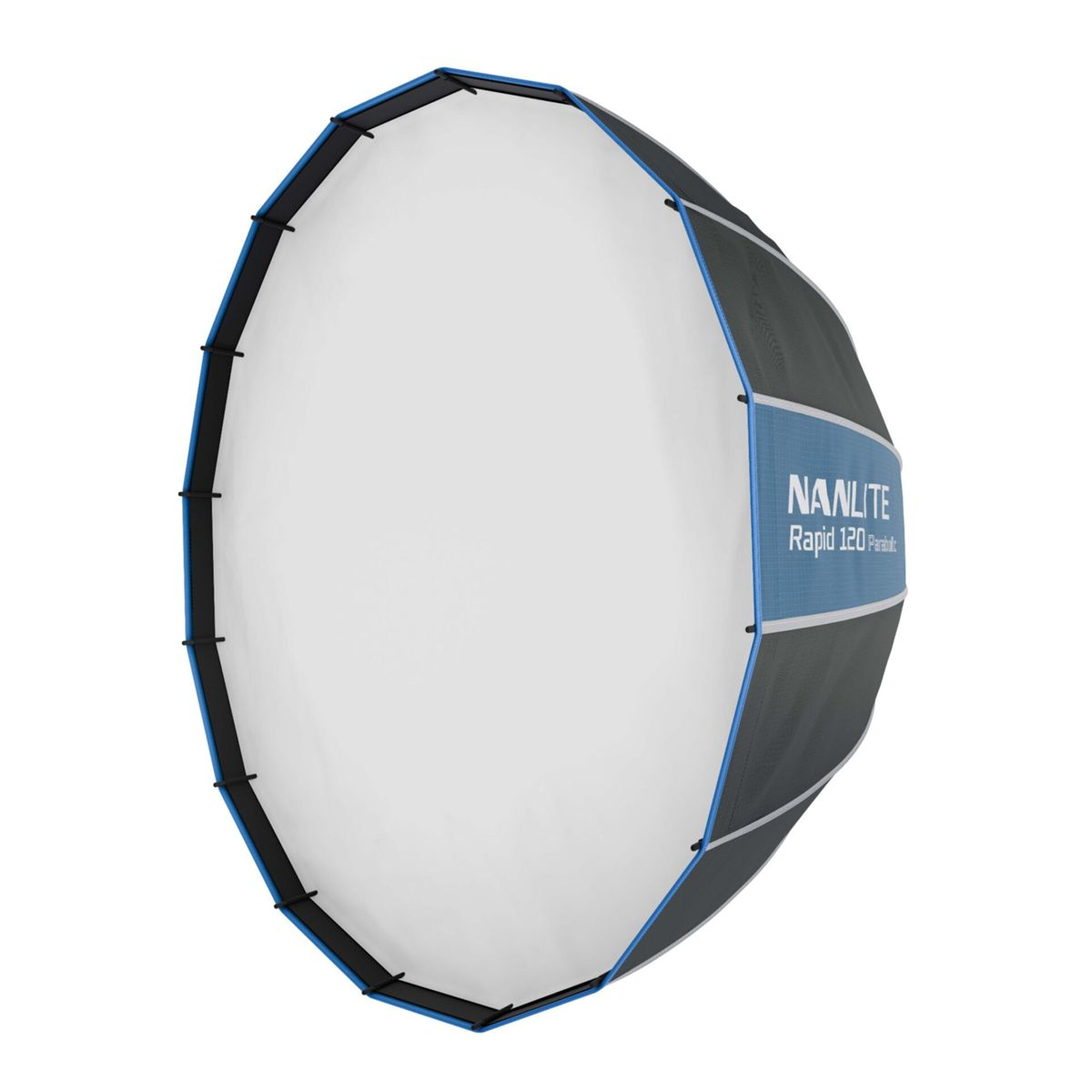 Un réflecteur parabolique Nanlite Rapid 120 avec intérieur blanc.