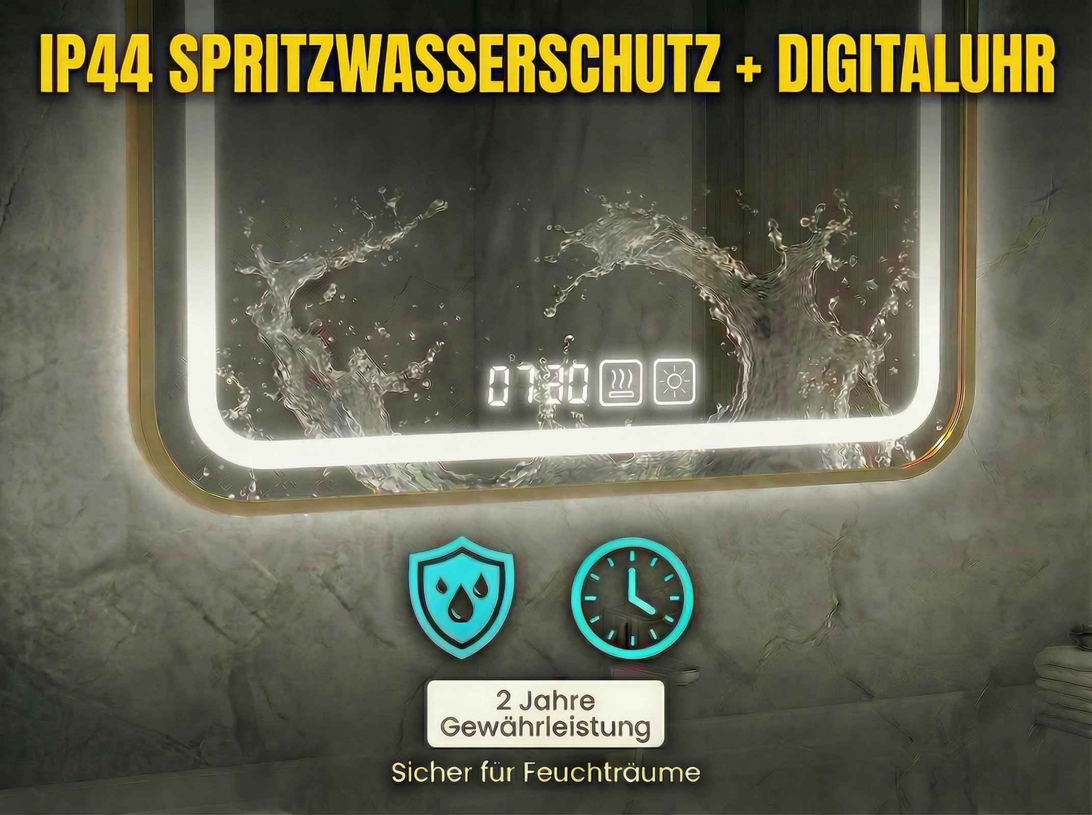 IP44 Spritzwasserschutz, Digitaluhr, 2 Jahre Garantie.