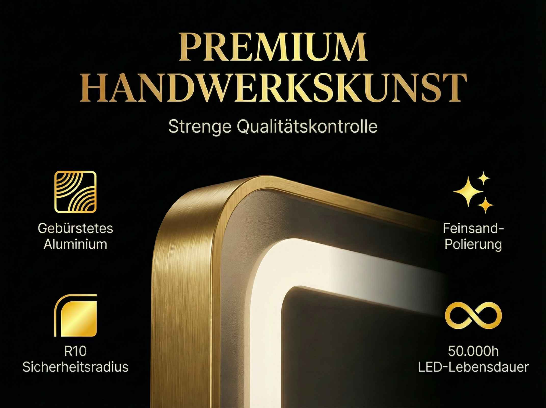 Premium Handwerkskunst mit gebürstetem Aluminium, Feinsand-Polierung.