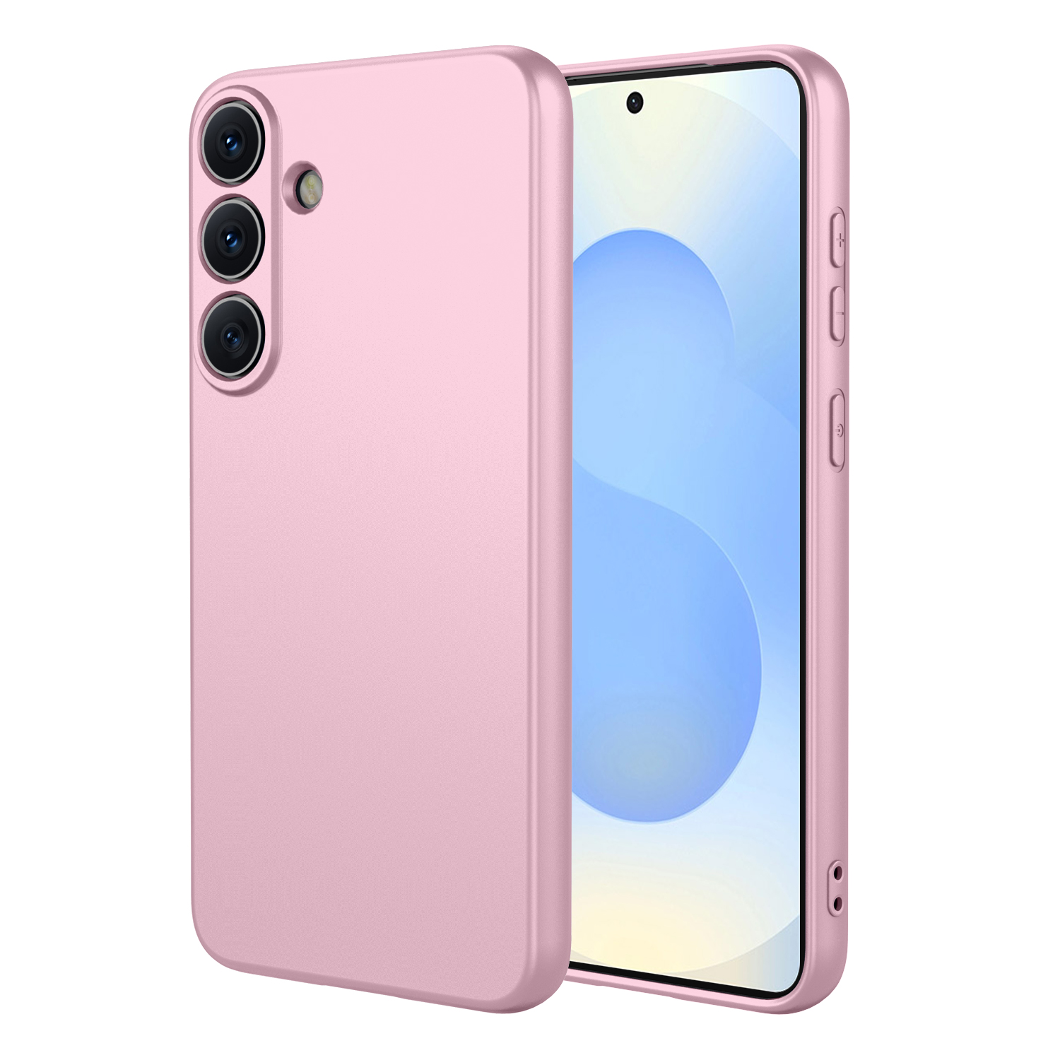 Een roze telefoonhoesje en een telefoon in een roze hoesje.