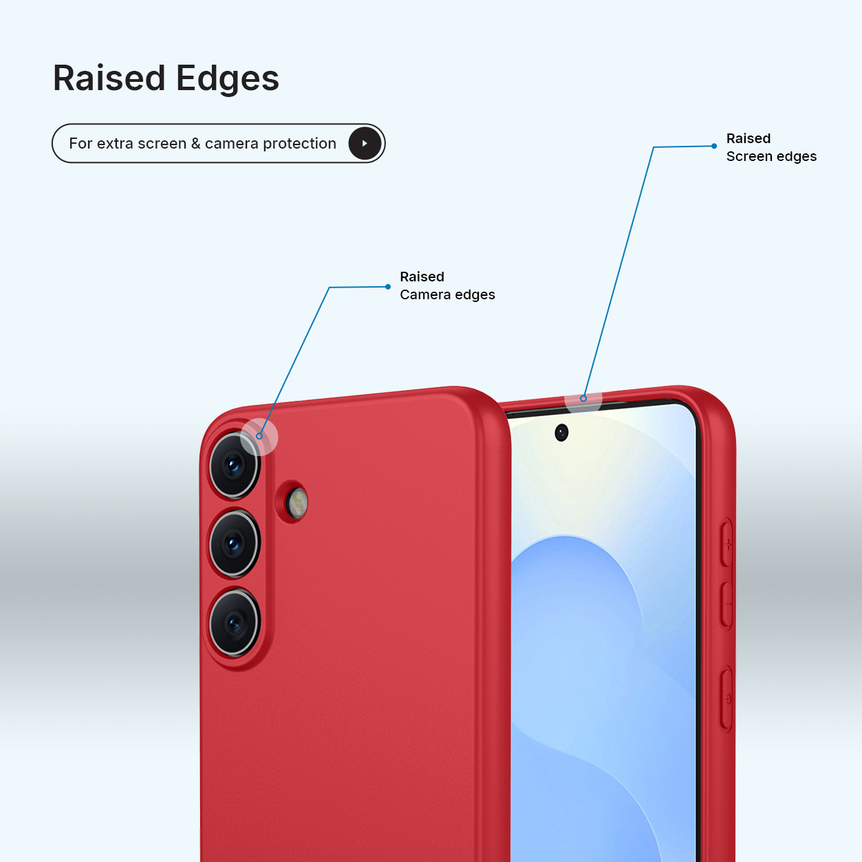 Coque de téléphone rouge avec bords surélevés pour protéger caméra et écran.