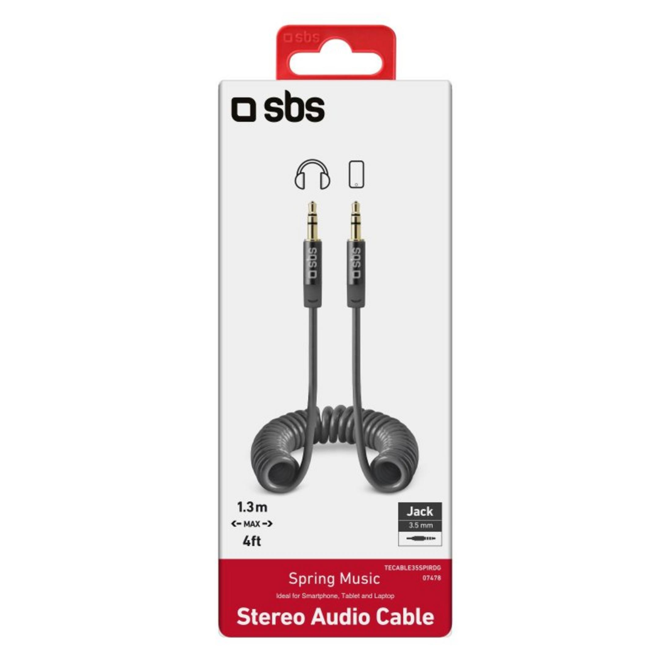 Cable en espiral gris con conectores jack de 3,5 mm, 1,3 m.
