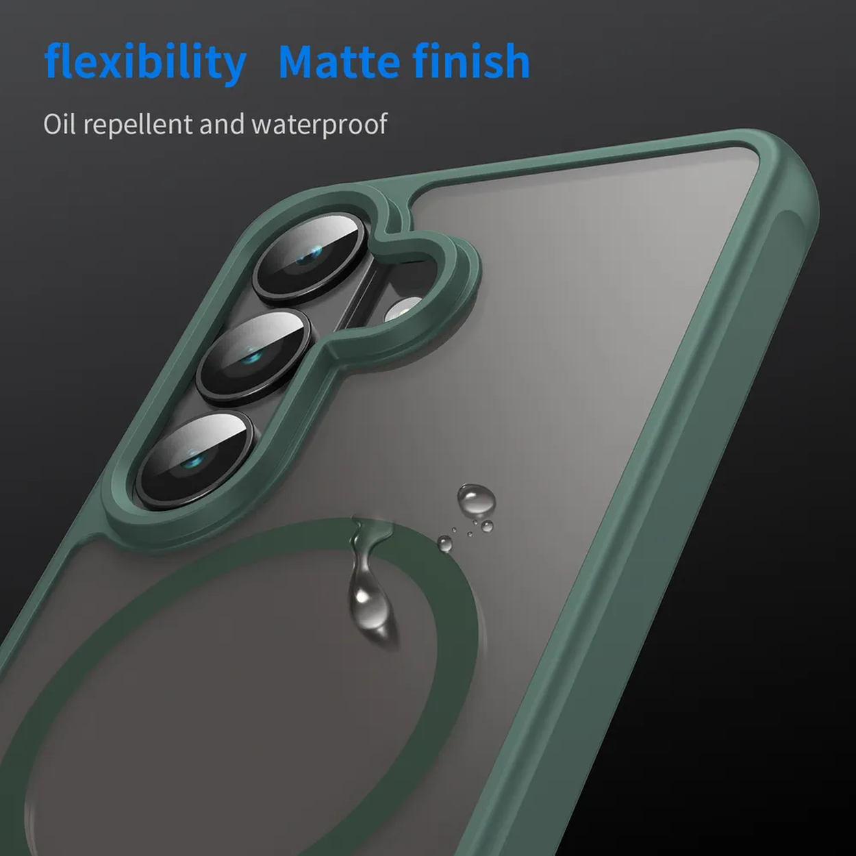 Groene telefoonhoes met mat oppervlak, met waterdruppels en lenzen.