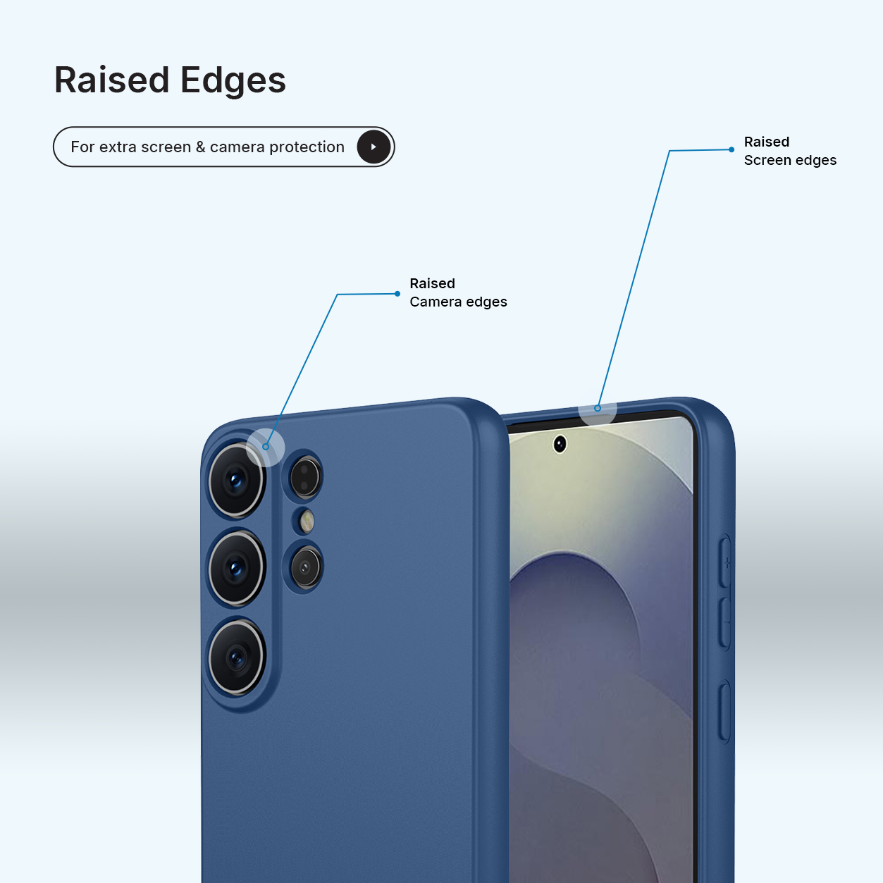 Coque de téléphone bleue à bords surélevés pour protéger appareil et écran.