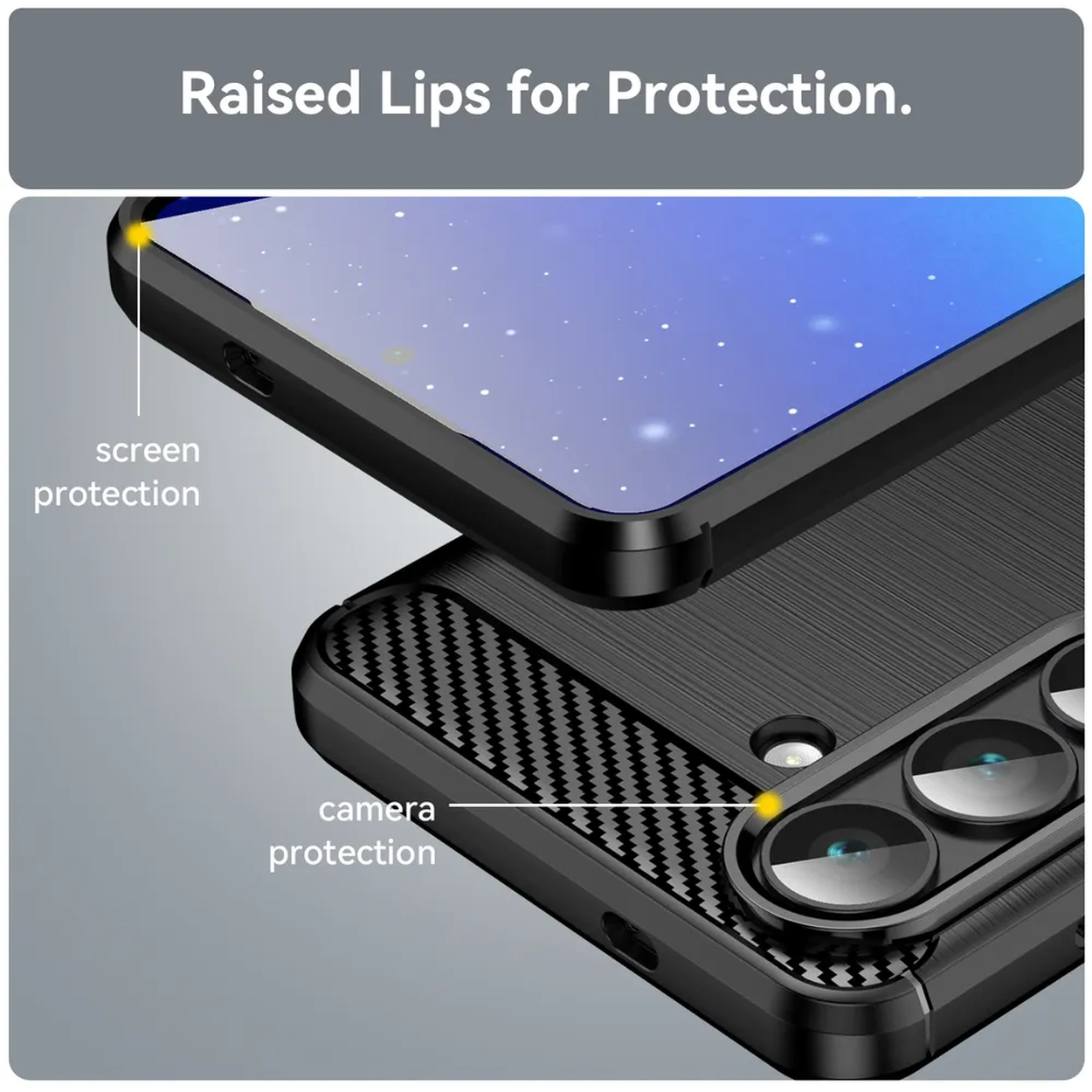 Coque de téléphone noire avec bords surélevés pour protection.