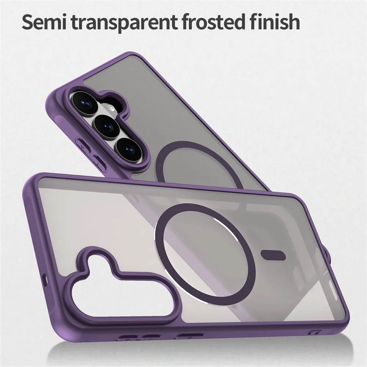 Paarse telefoonhoes met semi-transparante matte afwerking.