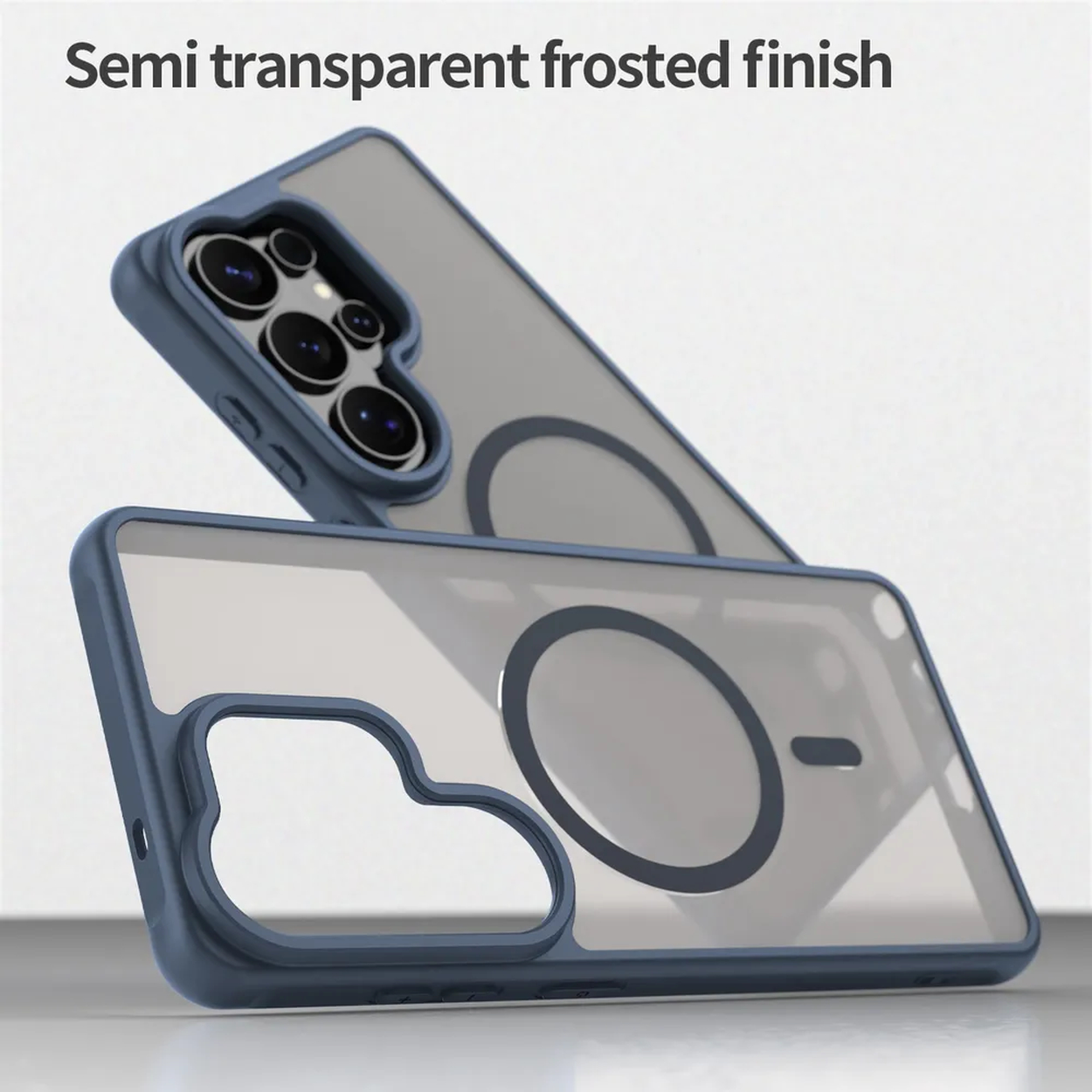 Blaue Handyhülle mit halbtransparentem, mattem Finish und MagSafe-Ring.
