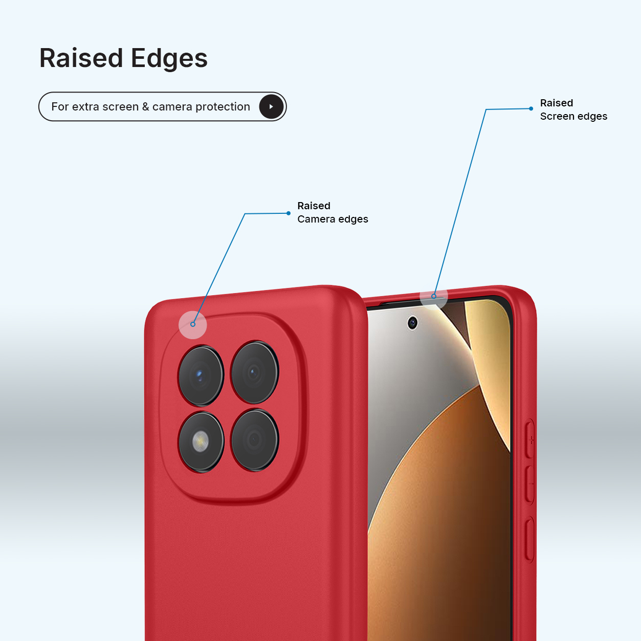 Coque de téléphone rouge avec bords surélevés pour protéger caméra et écran.