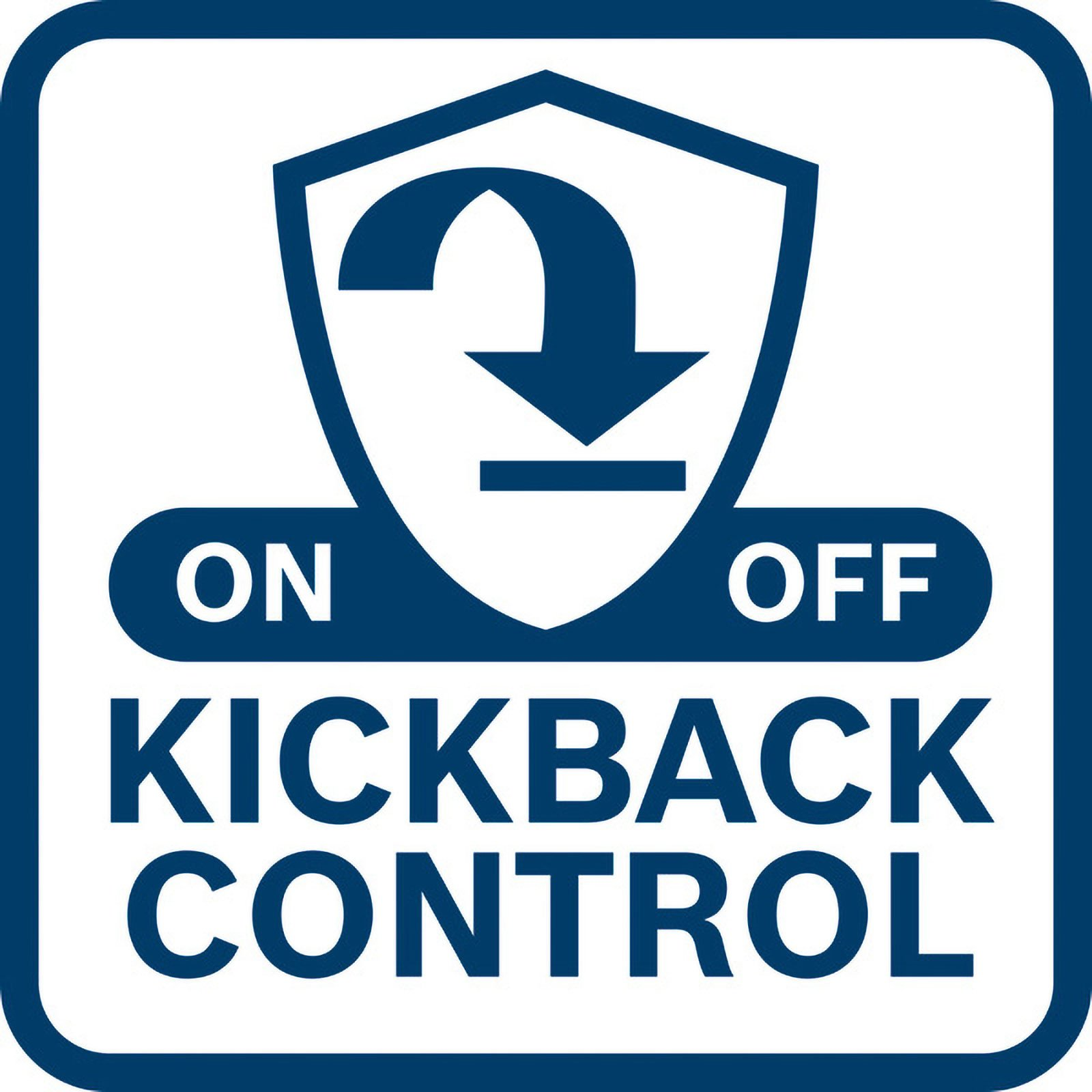 Symbol für Kickback-Kontrolle: Ein Pfeil fällt in ein Schild. AN/AUS.