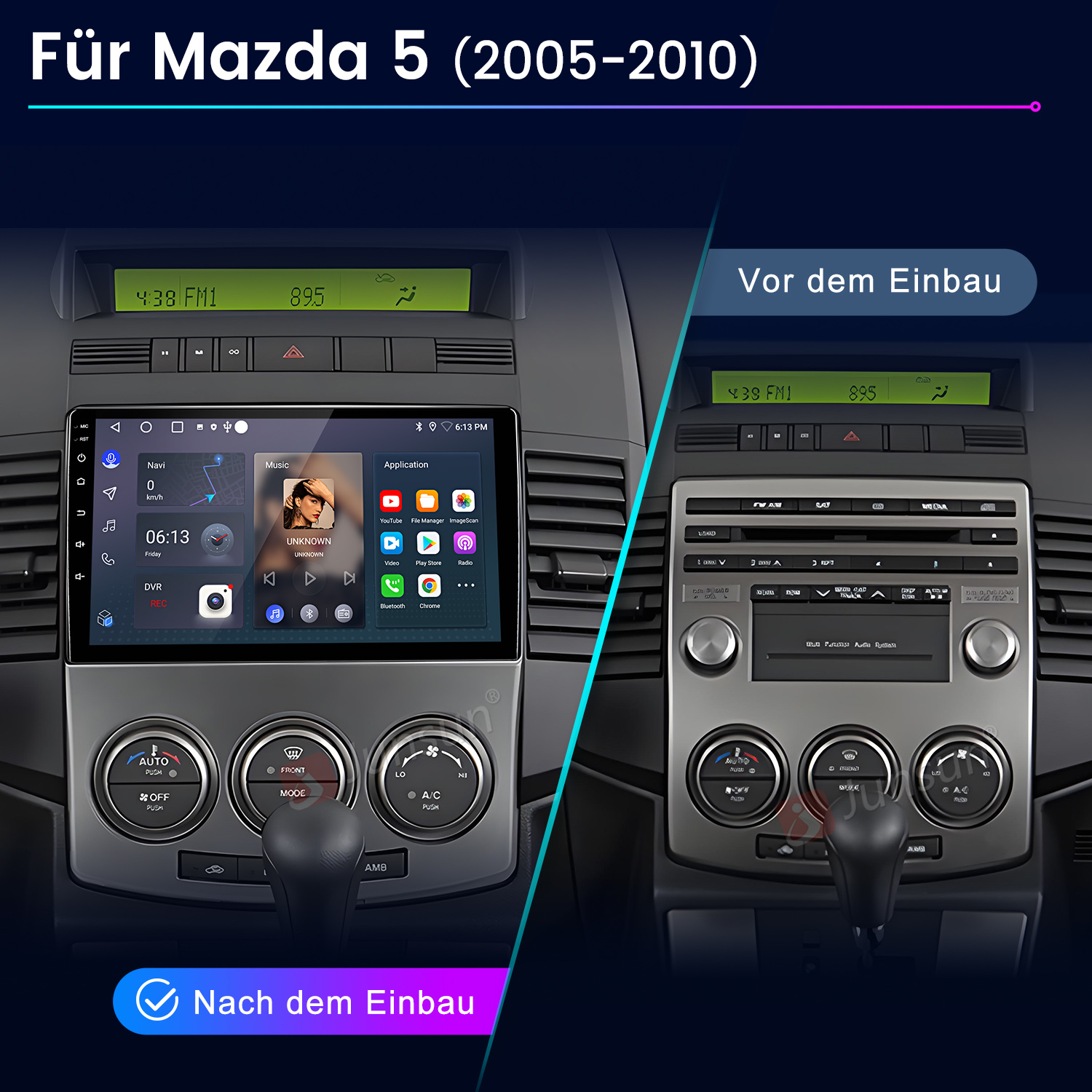 Vergleich Mazda 5 Infotainment: Vor und nach dem Einbau eines neuen Systems.