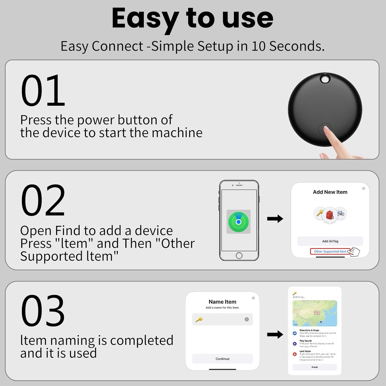 Instrukcje: Włącz urządzenie, połącz z aplikacją, nazwij i używaj.