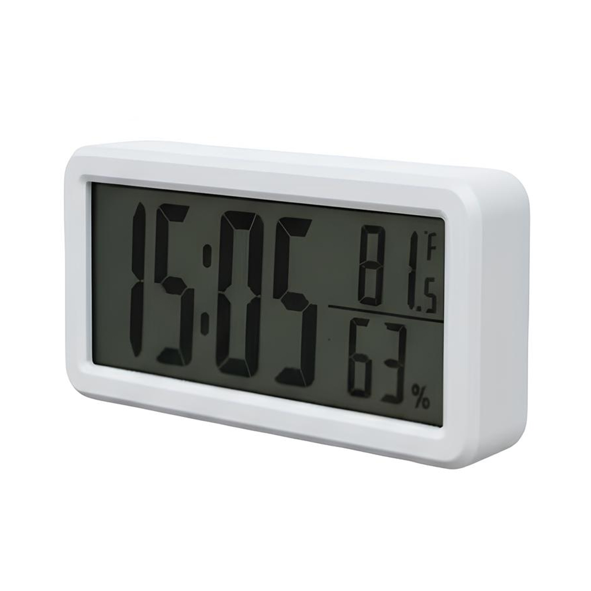Digitaluhr zeigt 15:05, 81°F und 63% Luftfeuchtigkeit an.