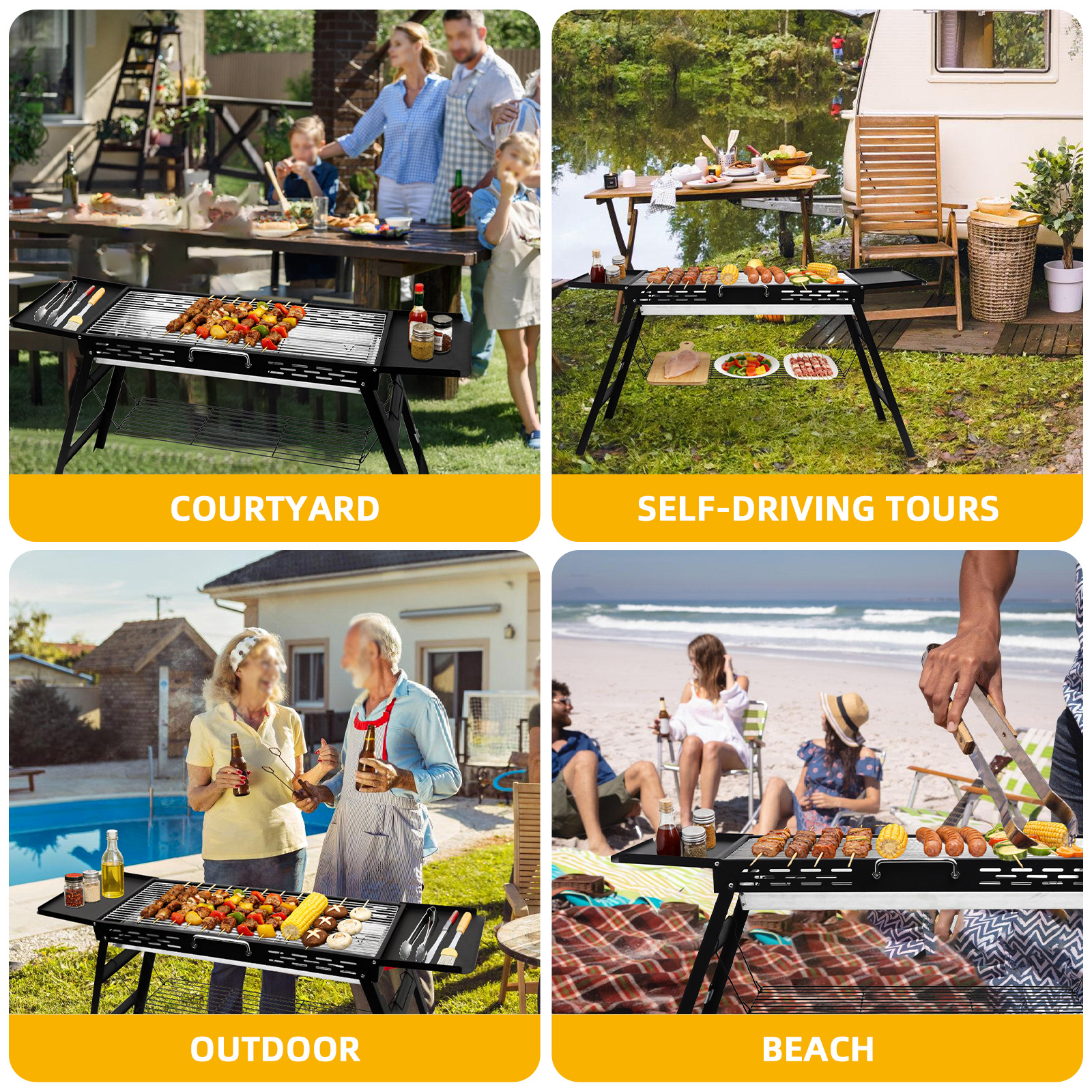 Familien-BBQ im Hof, Camping, Poolparty und Strandgrill mit tragbarem Grill.