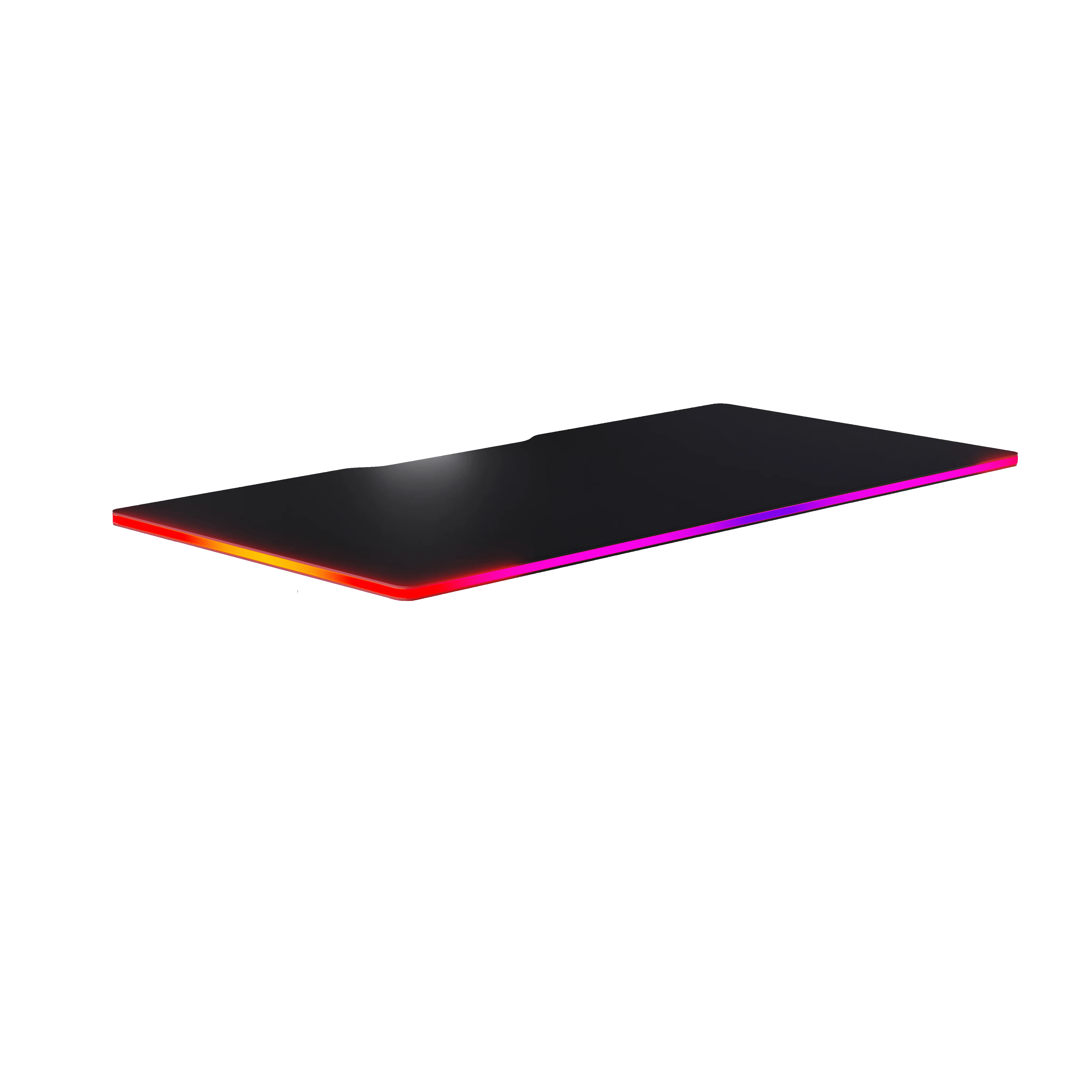 Schwarzes Mauspad mit RGB-Beleuchtung an den Rändern in Rot und Lila.