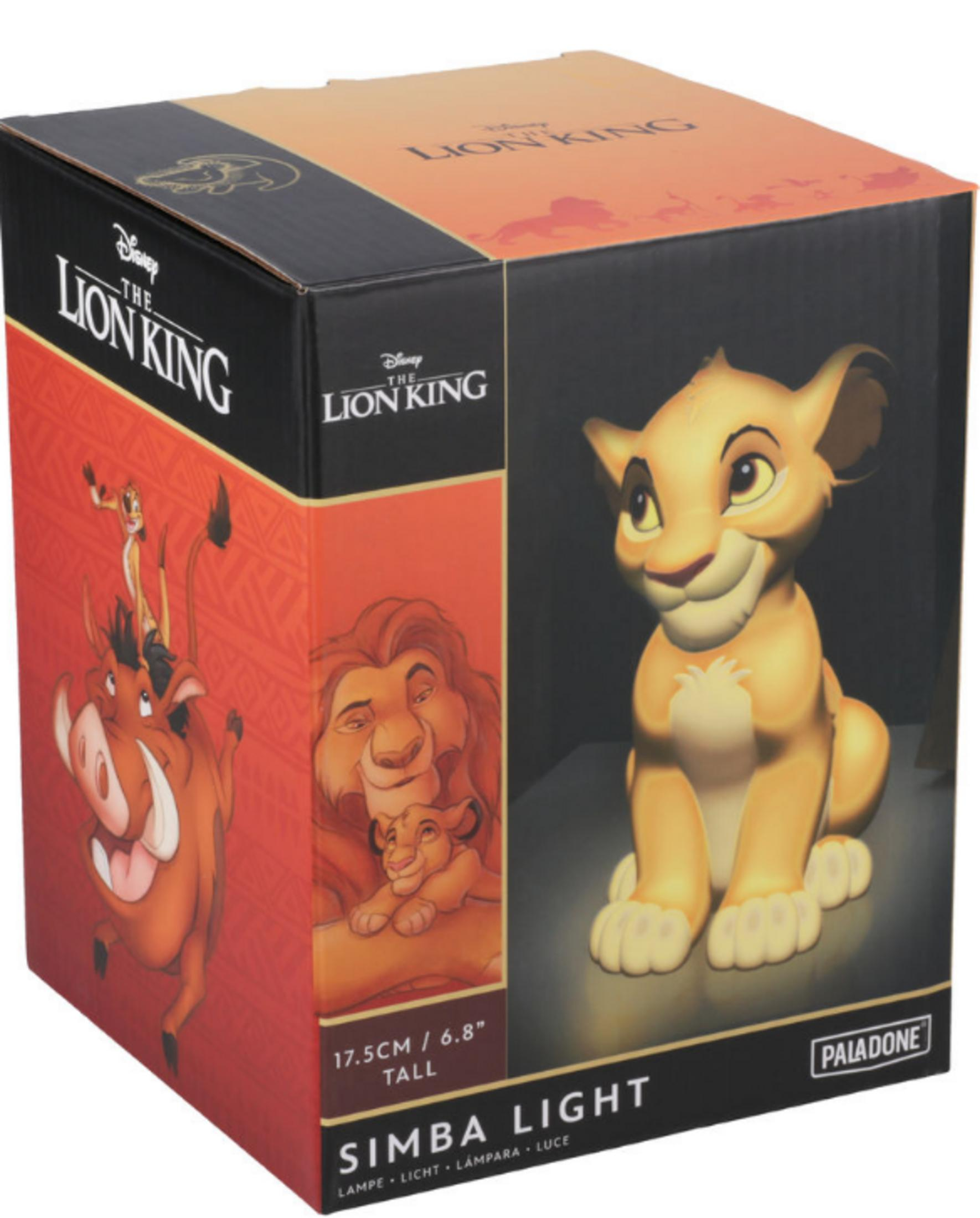 Verpackung für eine Simba-Lampe mit Bildern von Charakteren aus Der König der Löwen.