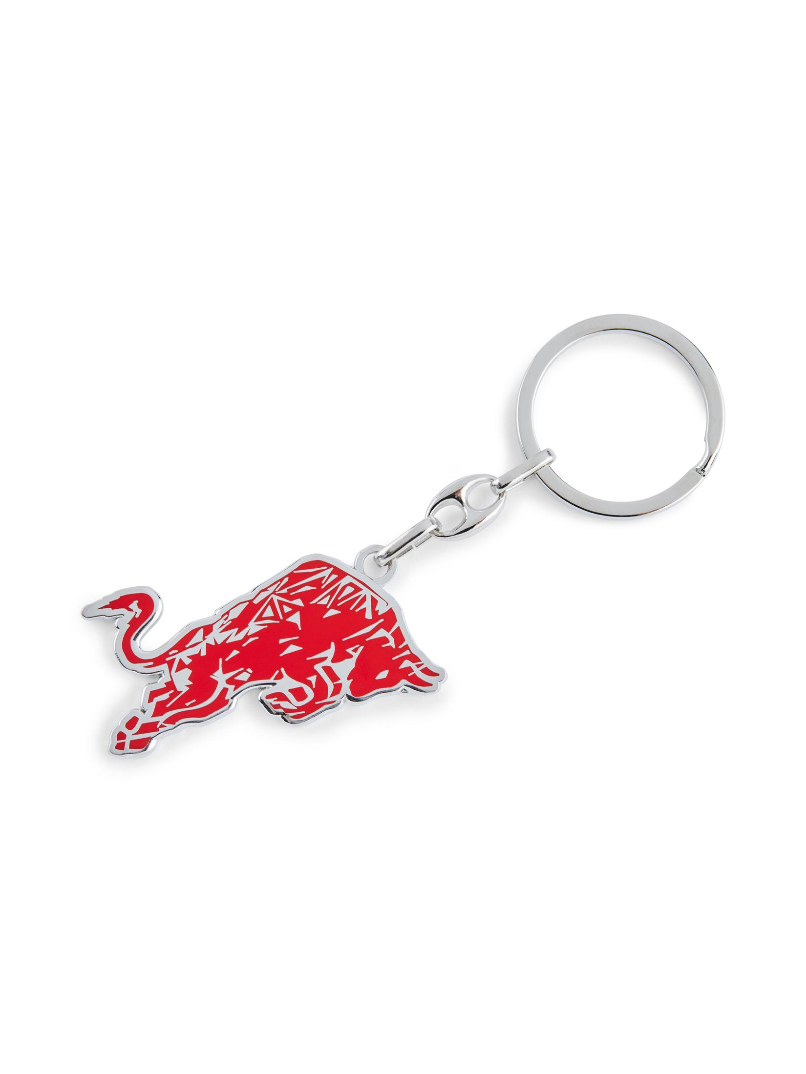 Portachiavi con logo toro rosso e anello portachiavi argentato.