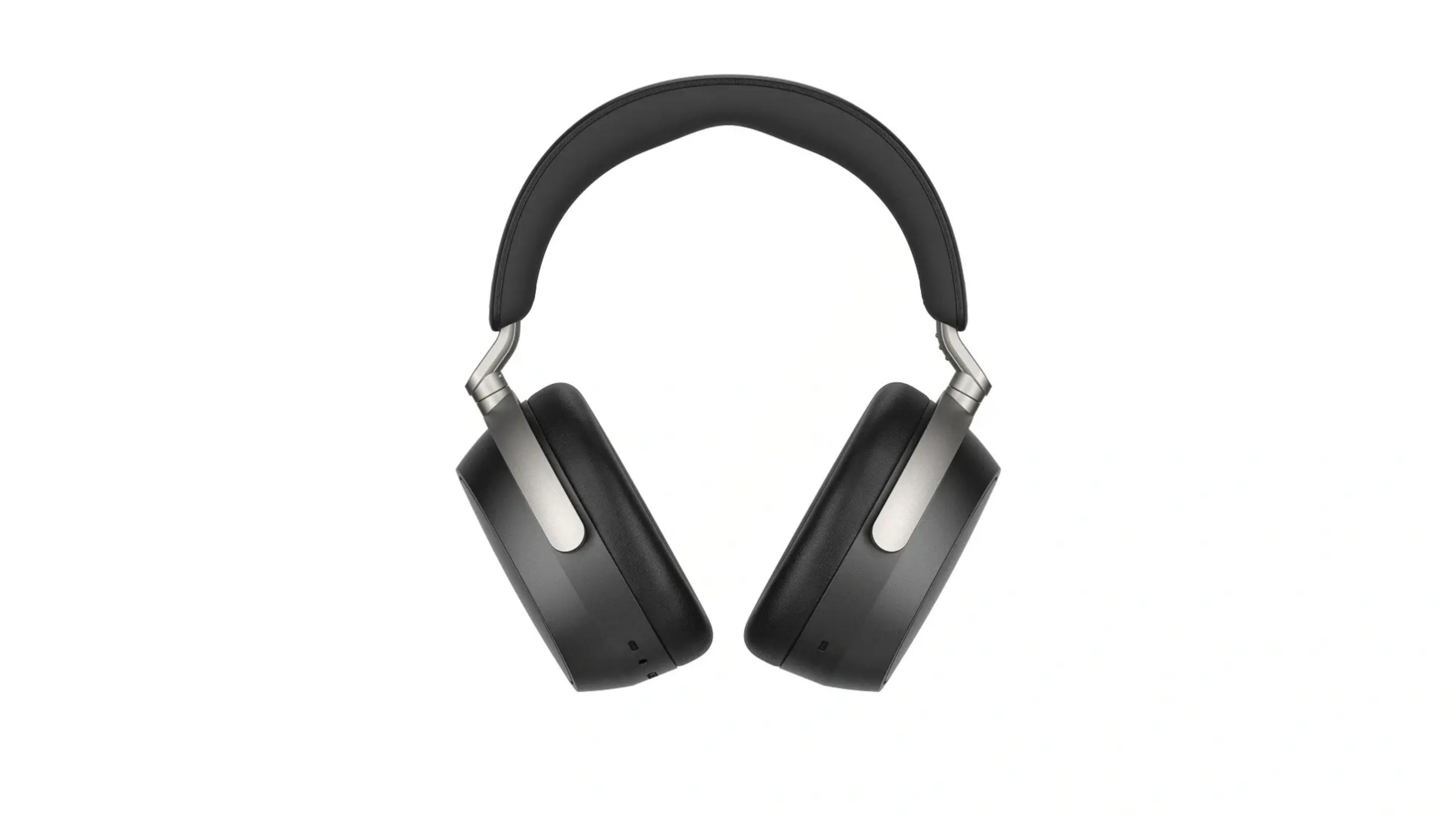 Schwarze Over-Ear-Kopfhörer mit silbernen Akzenten auf weißem Hintergrund.