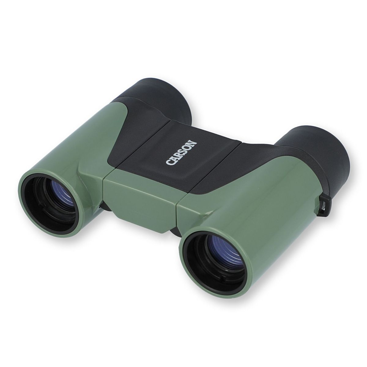 Binocolo Carson verde e nero su sfondo bianco.