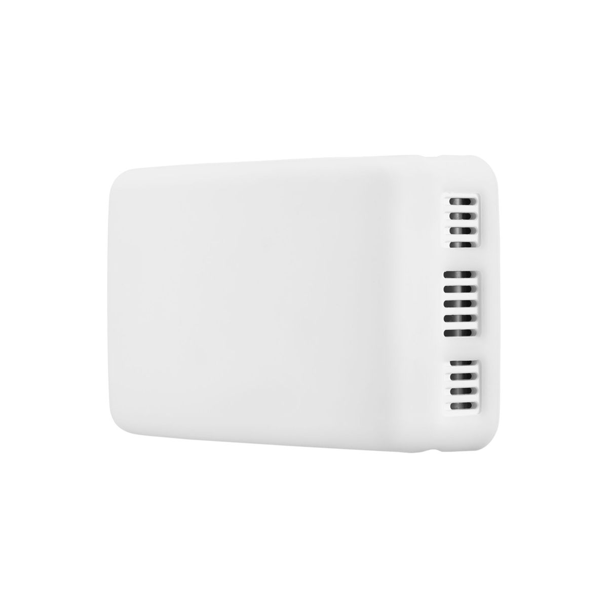 Un appareil rectangulaire blanc avec des aérations sur un côté.