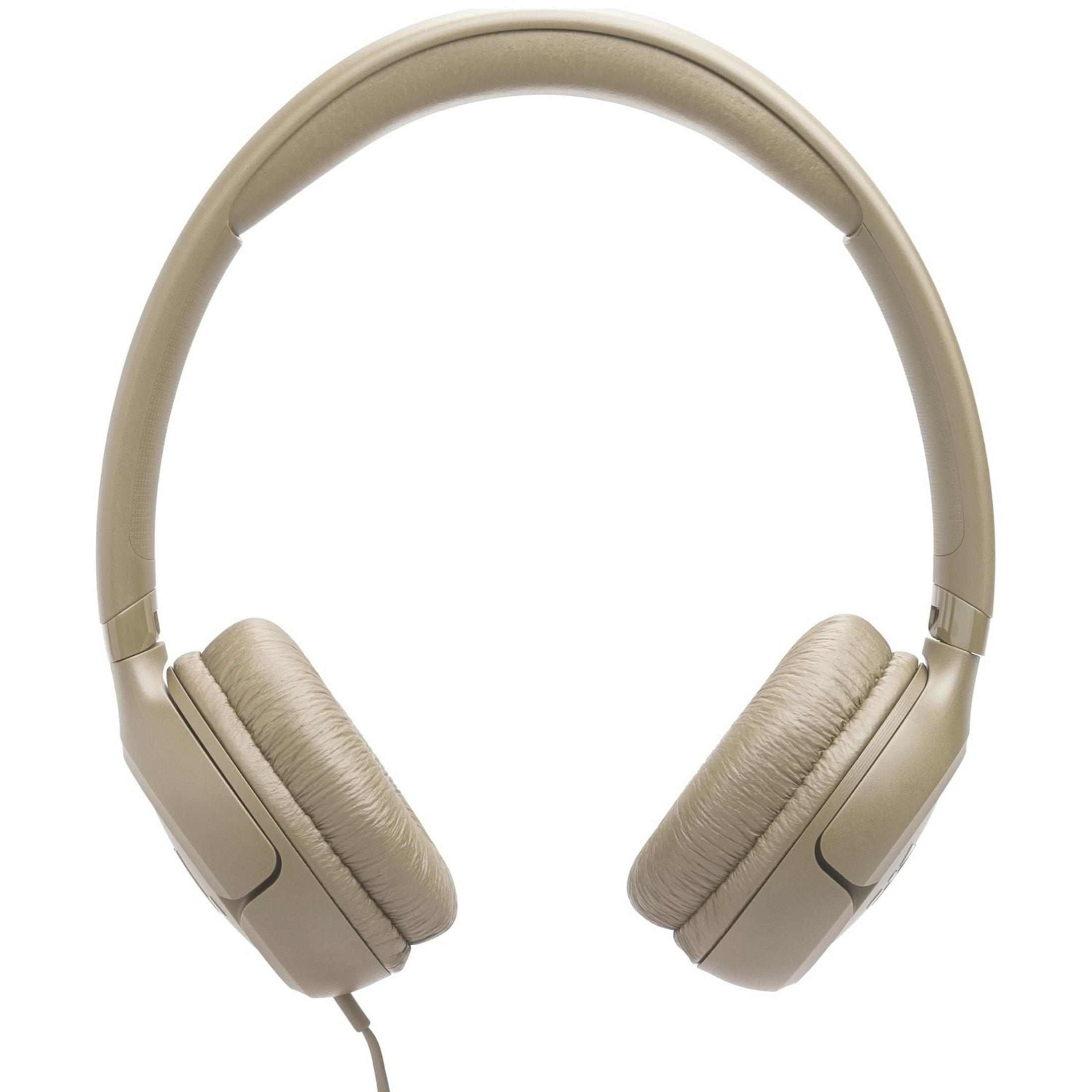 Cuffie beige con padiglioni imbottiti, su sfondo bianco.