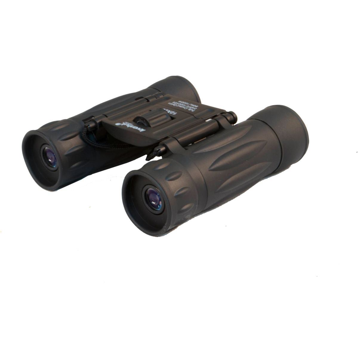 Binocolo nero con ingrandimento 12x, su sfondo bianco.