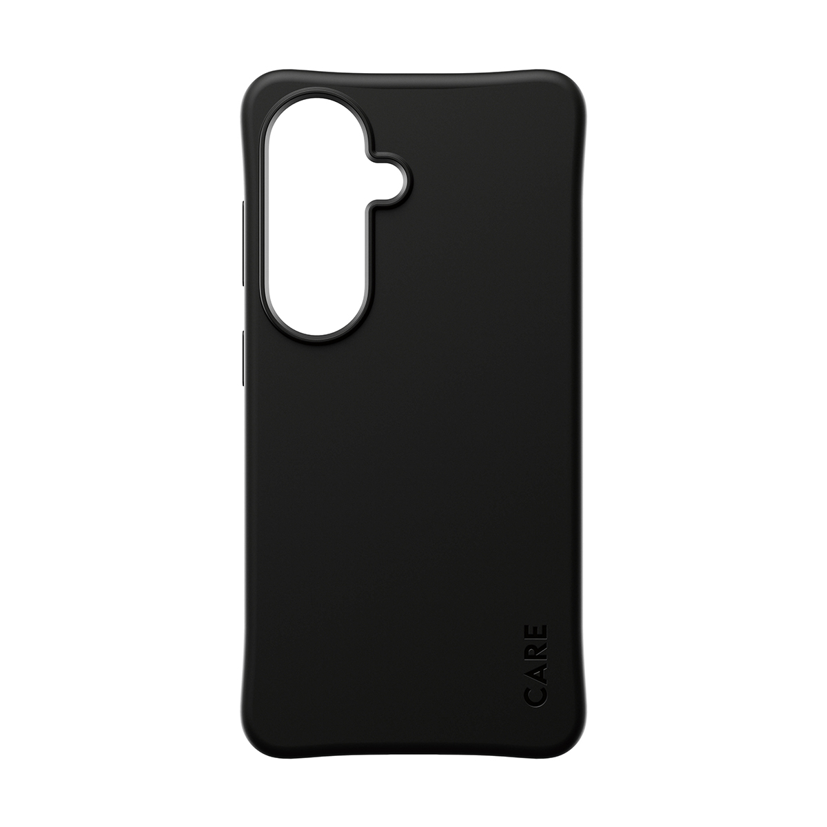 Kamera kesimli ve 'CARE' logolu siyah telefon kılıfı.