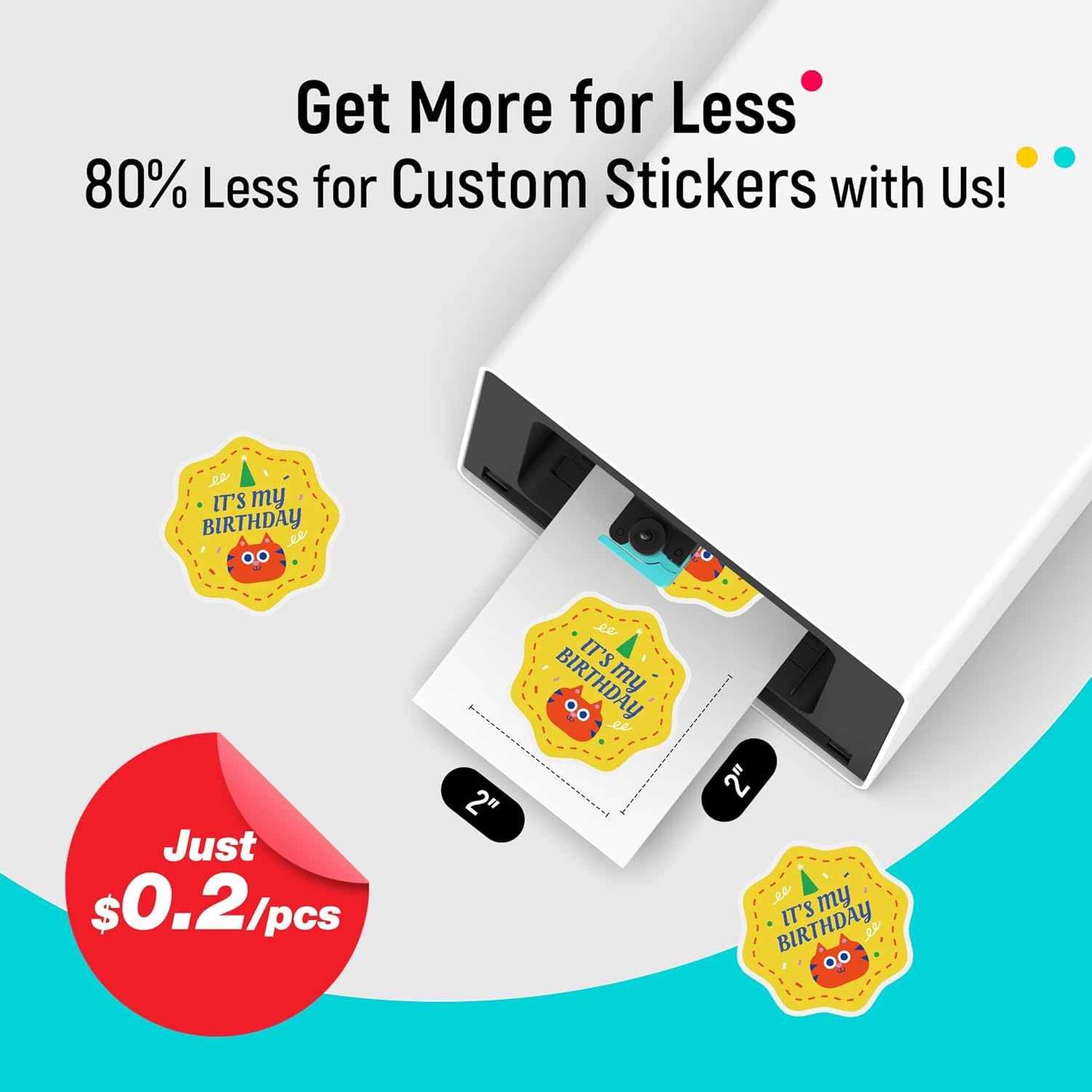 Gele stickers met kat en "It's my Birthday" tekst, 2 inch.