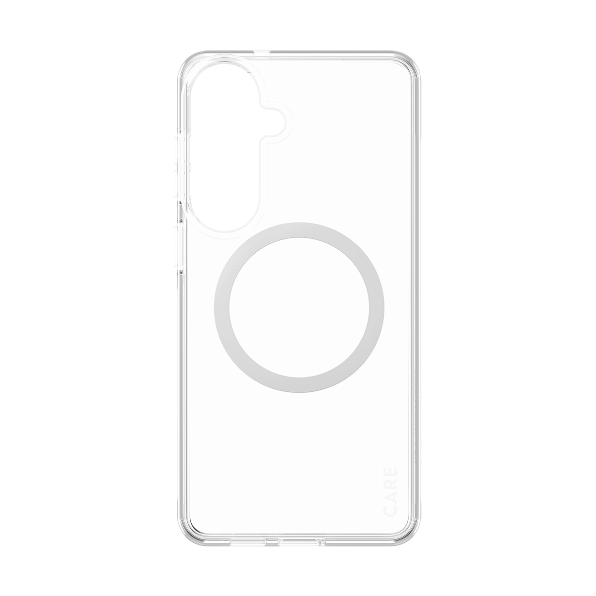 MagSafe halkalı şeffaf telefon kılıfı, beyaz arka yüz.