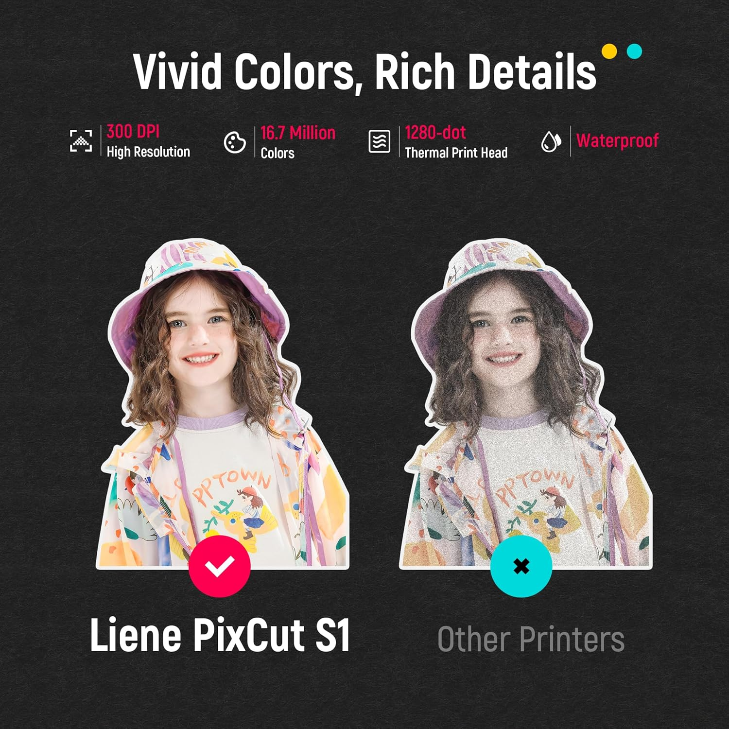 Comparison of print quality: Left shows vivid colors and details, right shows less detail.