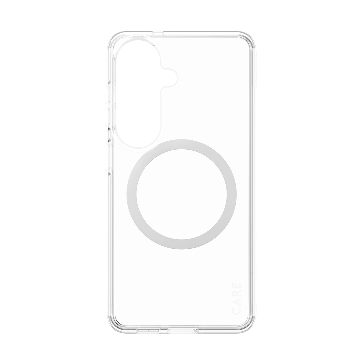 Beyaz halkalı, kamera kesimli şeffaf telefon kılıfı.