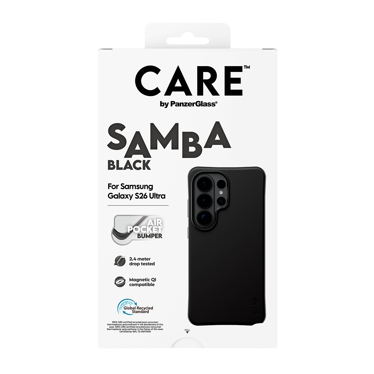 Samsung Galaxy S26 Ultra için Air Pocket Bumper'lı siyah telefon kılıfı.
