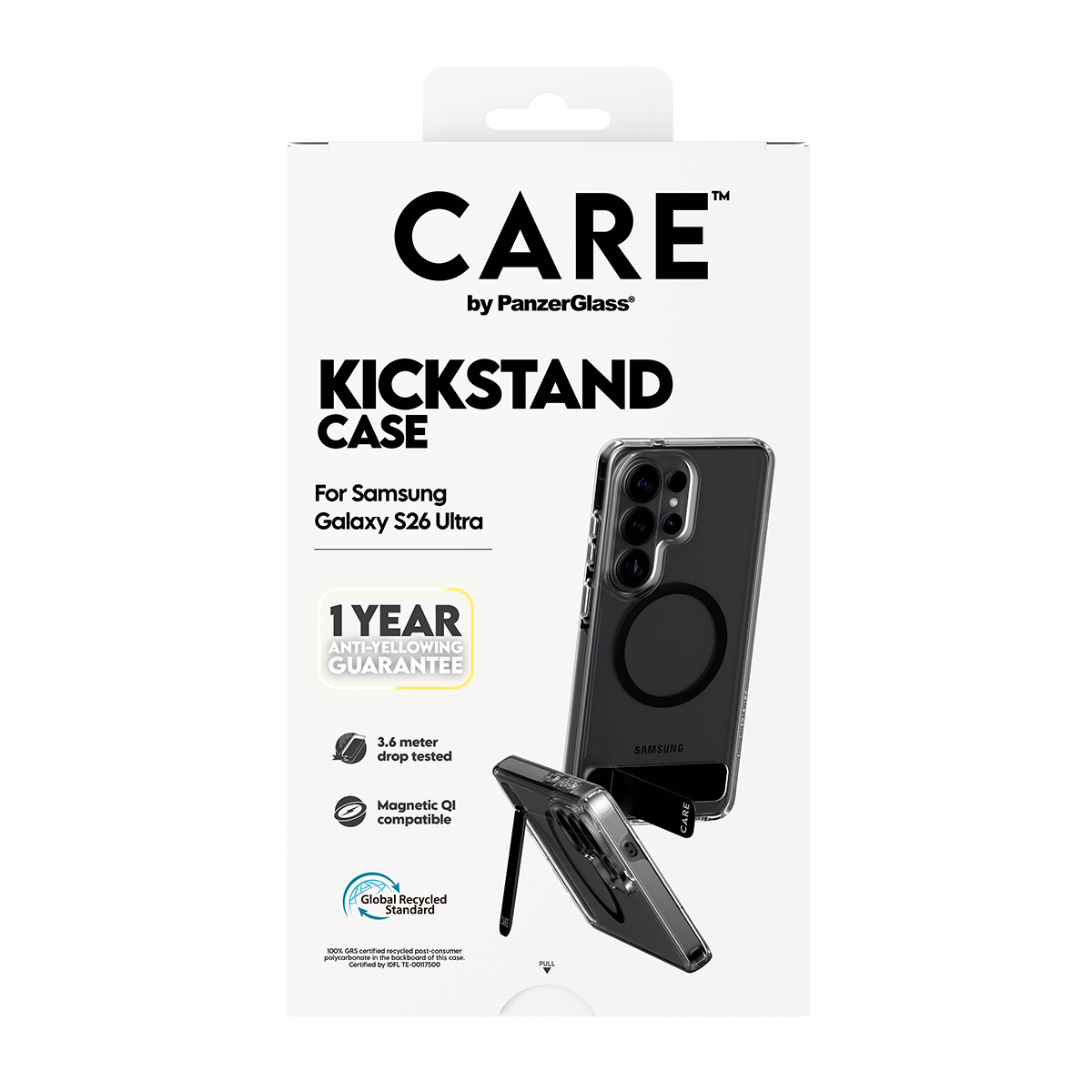 Samsung Galaxy S26 Ultra için CARE KICKSTAND kılıfı ambalajı.