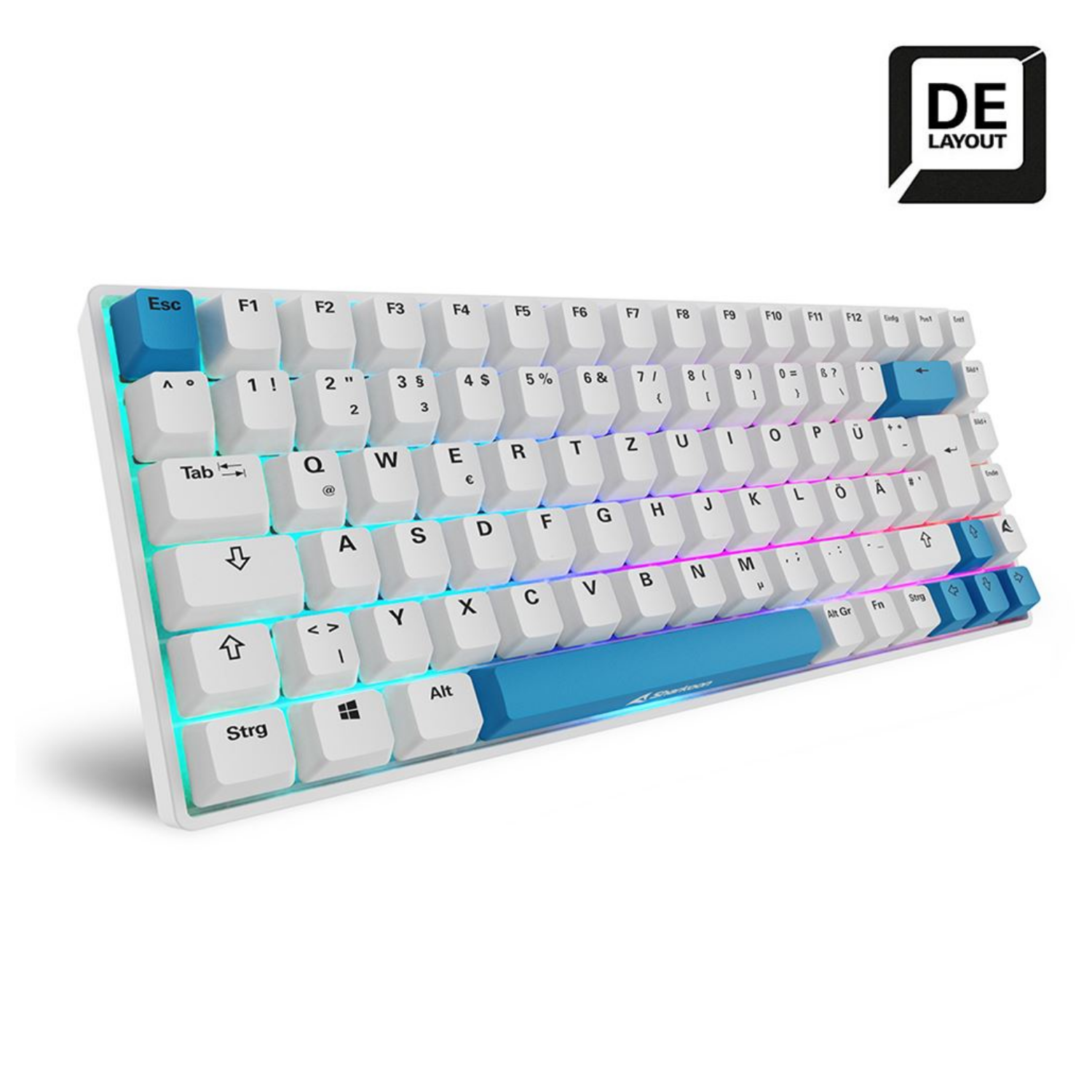 Biała klawiatura mechaniczna z układem DE i oświetleniem RGB.